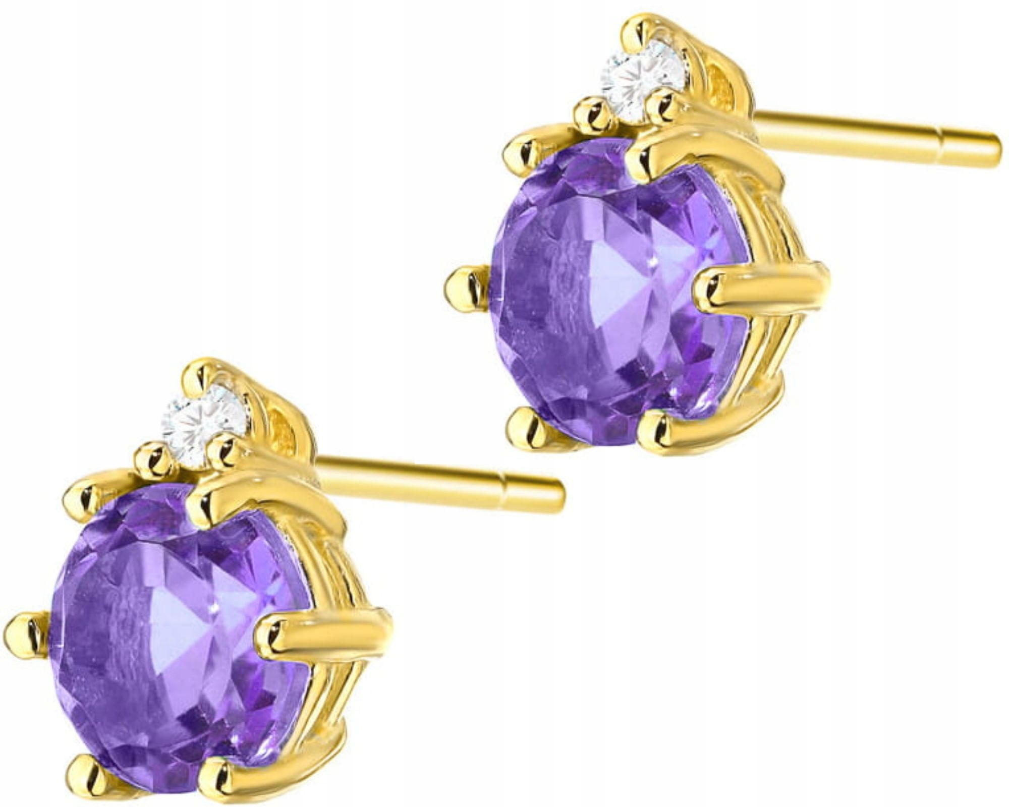 Náušnice Na Tyči Přírodní Kámen Ametyst Brilianty Diamanty 585 Dárek