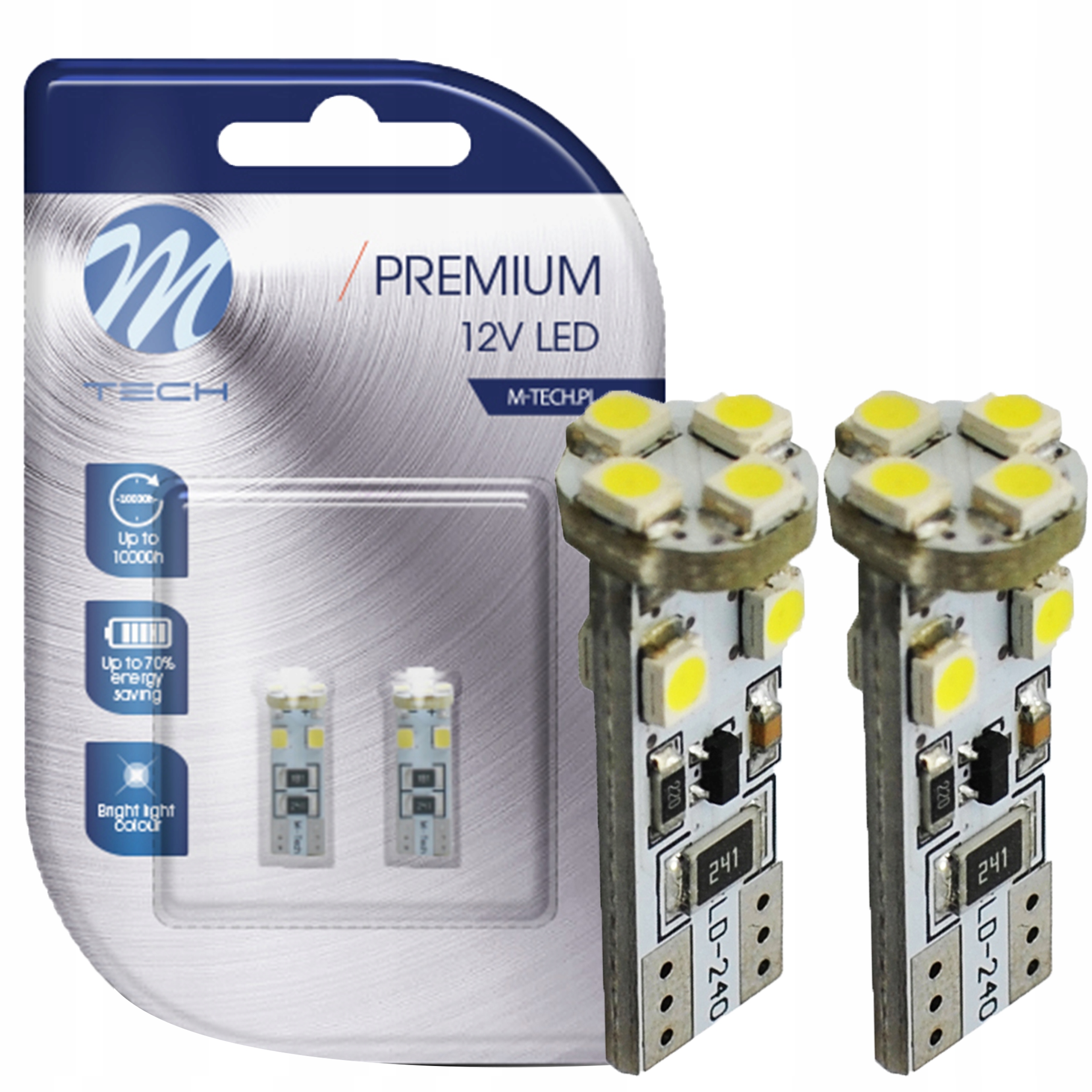 

M-tech Postojówki Led Białe 12V W5W 0.6W 8XSMD3528