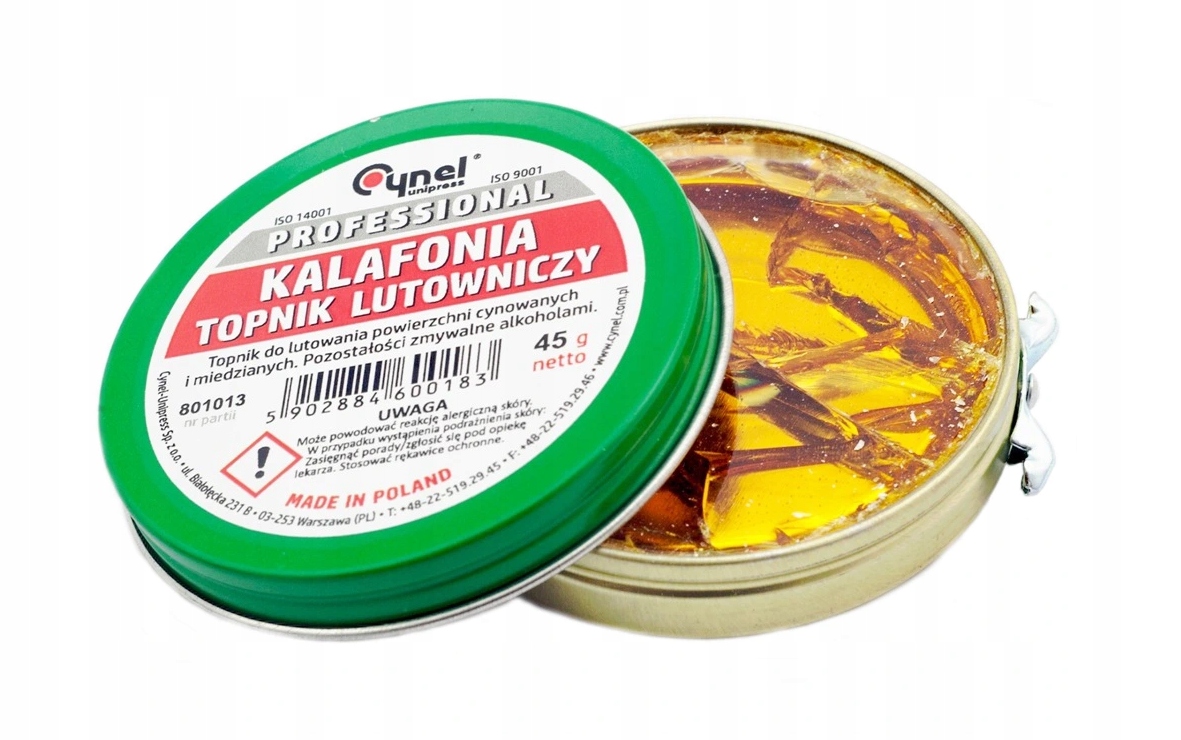KALAFONIA LUTOWNICZA 45G 10ml CYNEL TOPNIK LUTOWNICZY DO LUTOWANIA Stan opakowania oryginalne