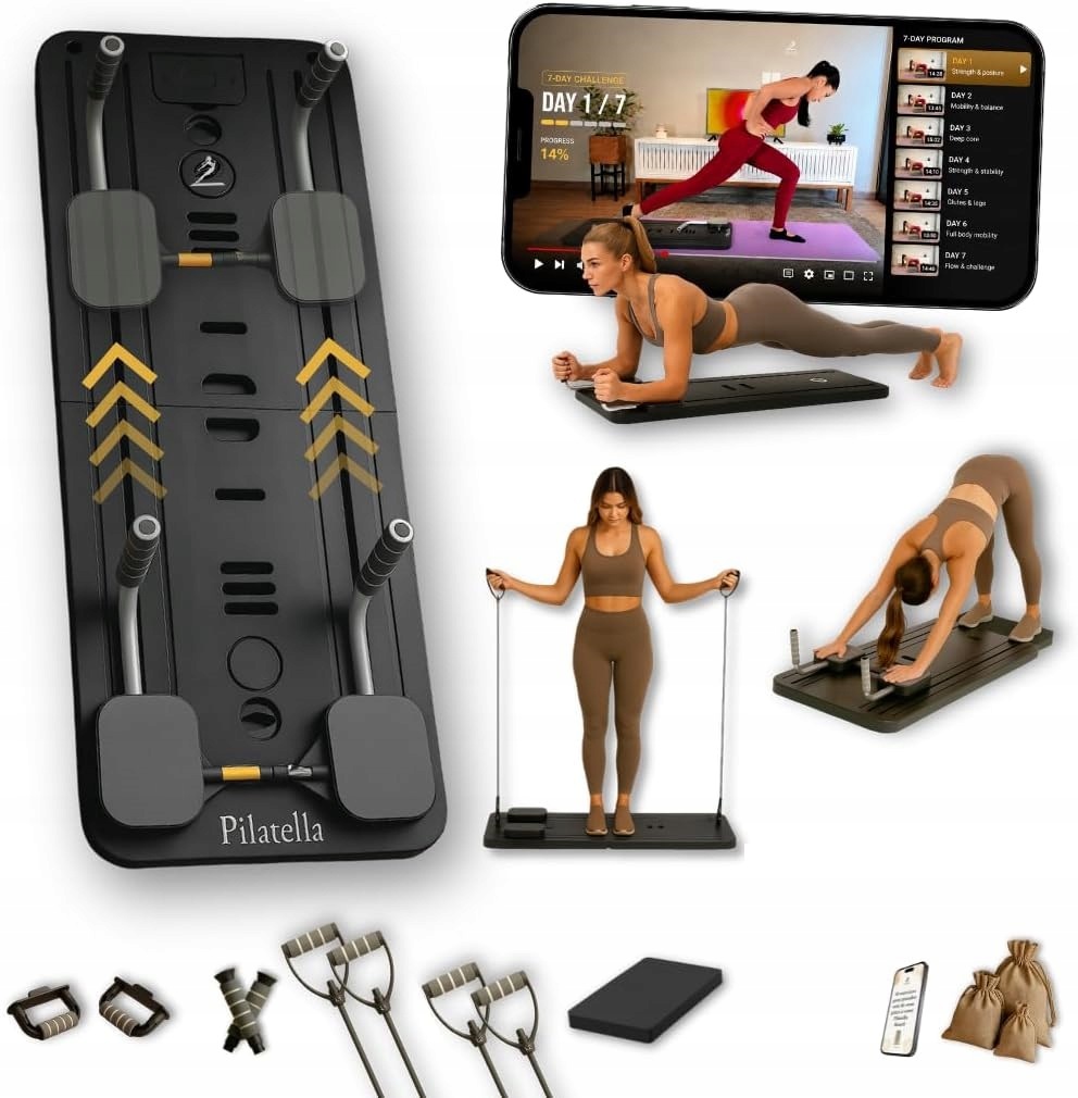 Składana deska do Pilates 5w1, mini reformer do ćwiczeń w domu Pilatella