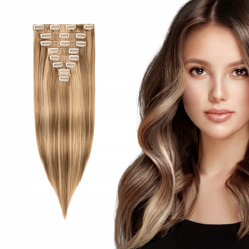 Syntetické vlasy Clip In 47 cm 8 pásků #čokoládový blond Real Soft připínáčky