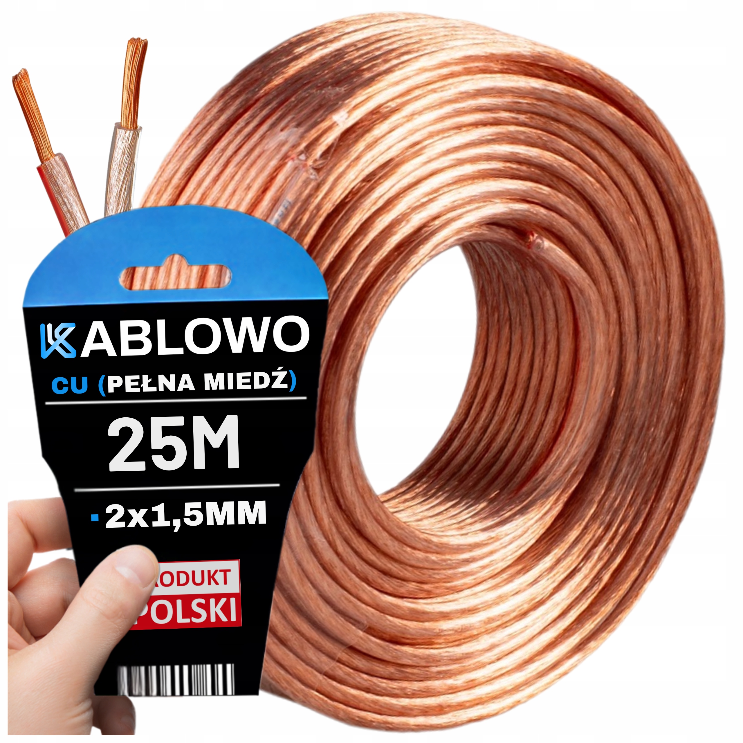 Kabel Głośnikowy Przewód Dwużyłowy Audio Hq Ofc Cu 2x1,5MM Kablowo 25M