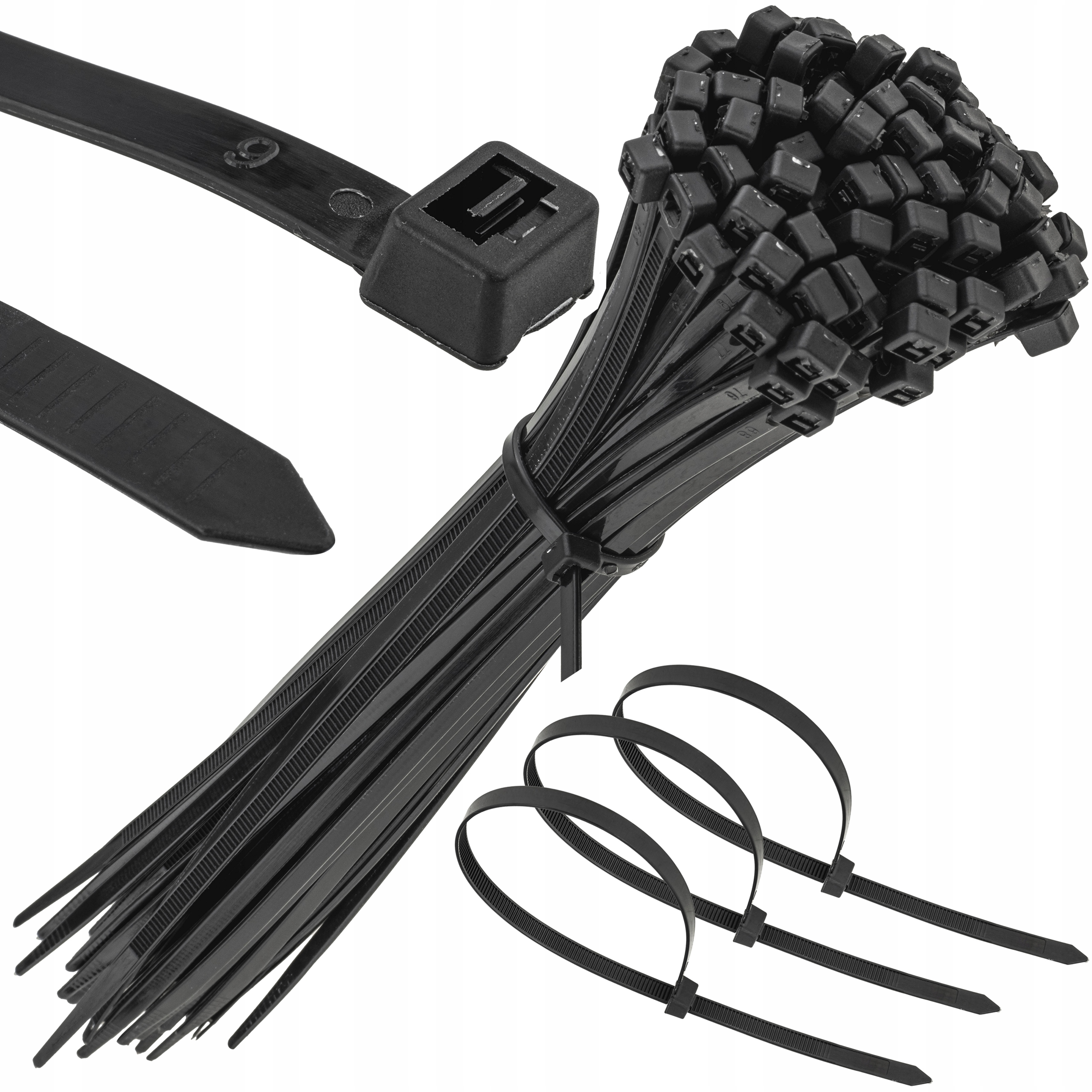 Mocne Opaski Zaciskowe Kablowe Trytki Czarne Taśma 3.6X200MM 100SZT Trytki