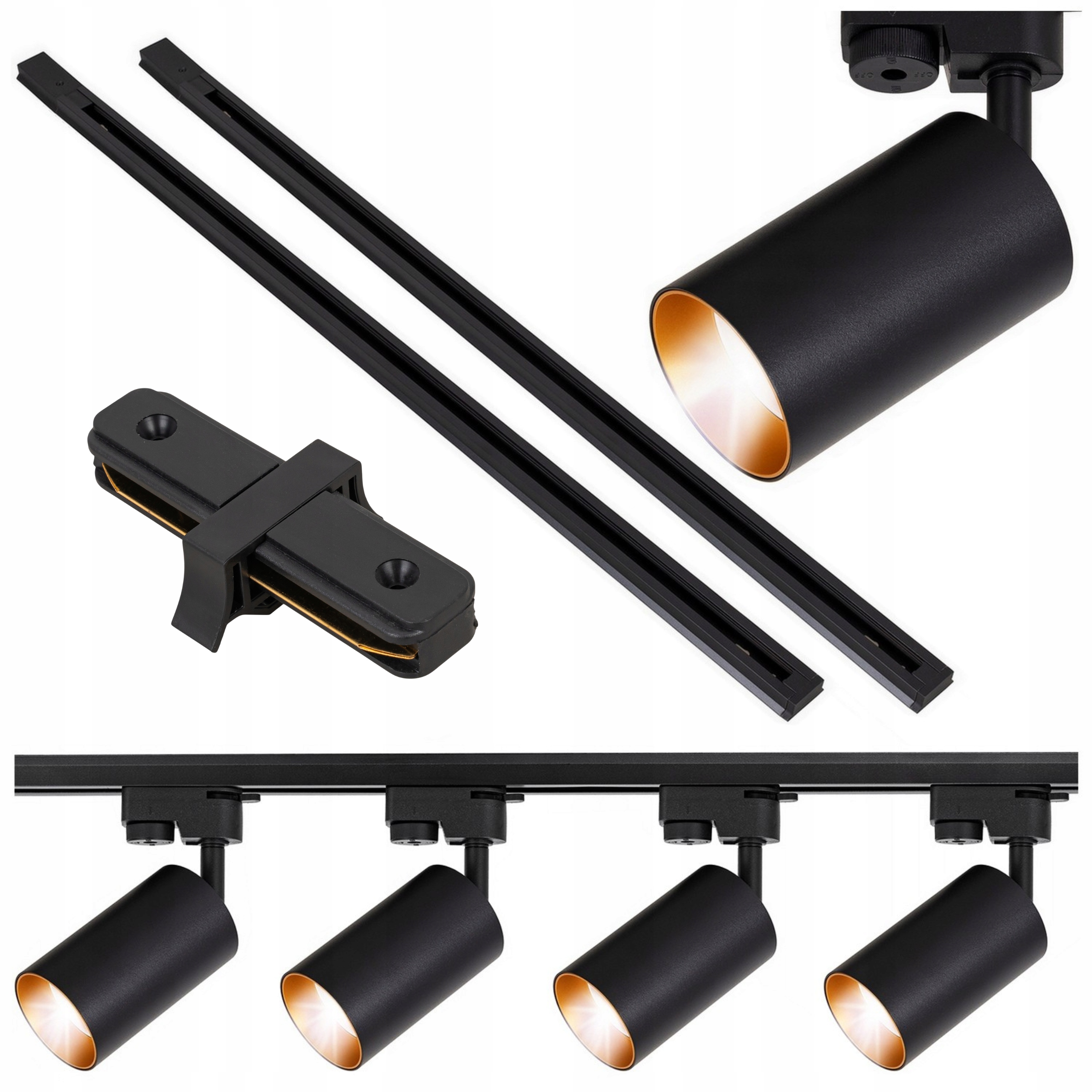 Sada kolejnicového osvětlení 4x lampa GU10 lišta 2x1 m Černá zlatá Led Lišta