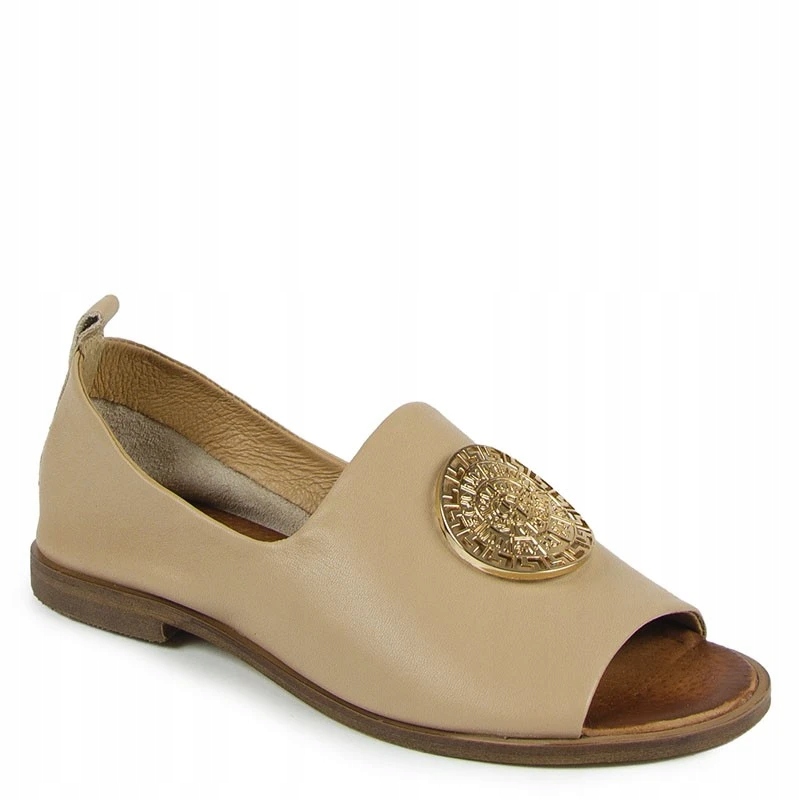 Nicole 3051 Béžové Kožené Sandály S Ozdobou 36