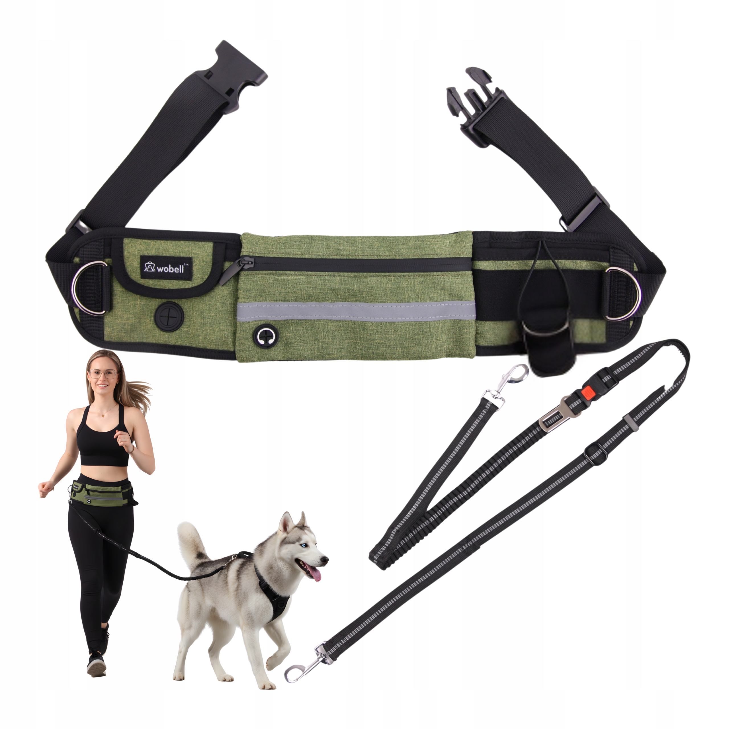 Levně Vodítko pro psa Pás na běhání se psem Bederní regulace Tlumič pohodlný