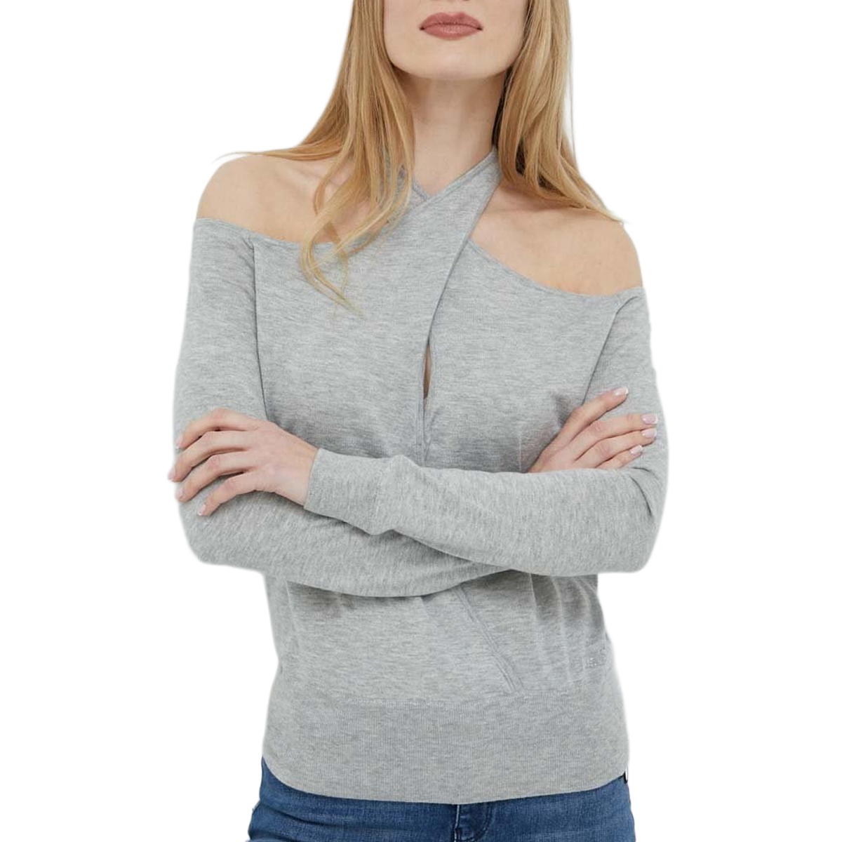 Guess Šedá Halenka S Dlouhým Rukávem A Odhalenými Rameny XL Gga