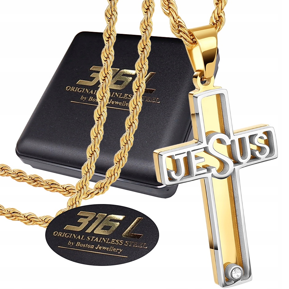 Zlatý Křížek S Řetízkem Ocel 316L Pěkný Královský Spolt