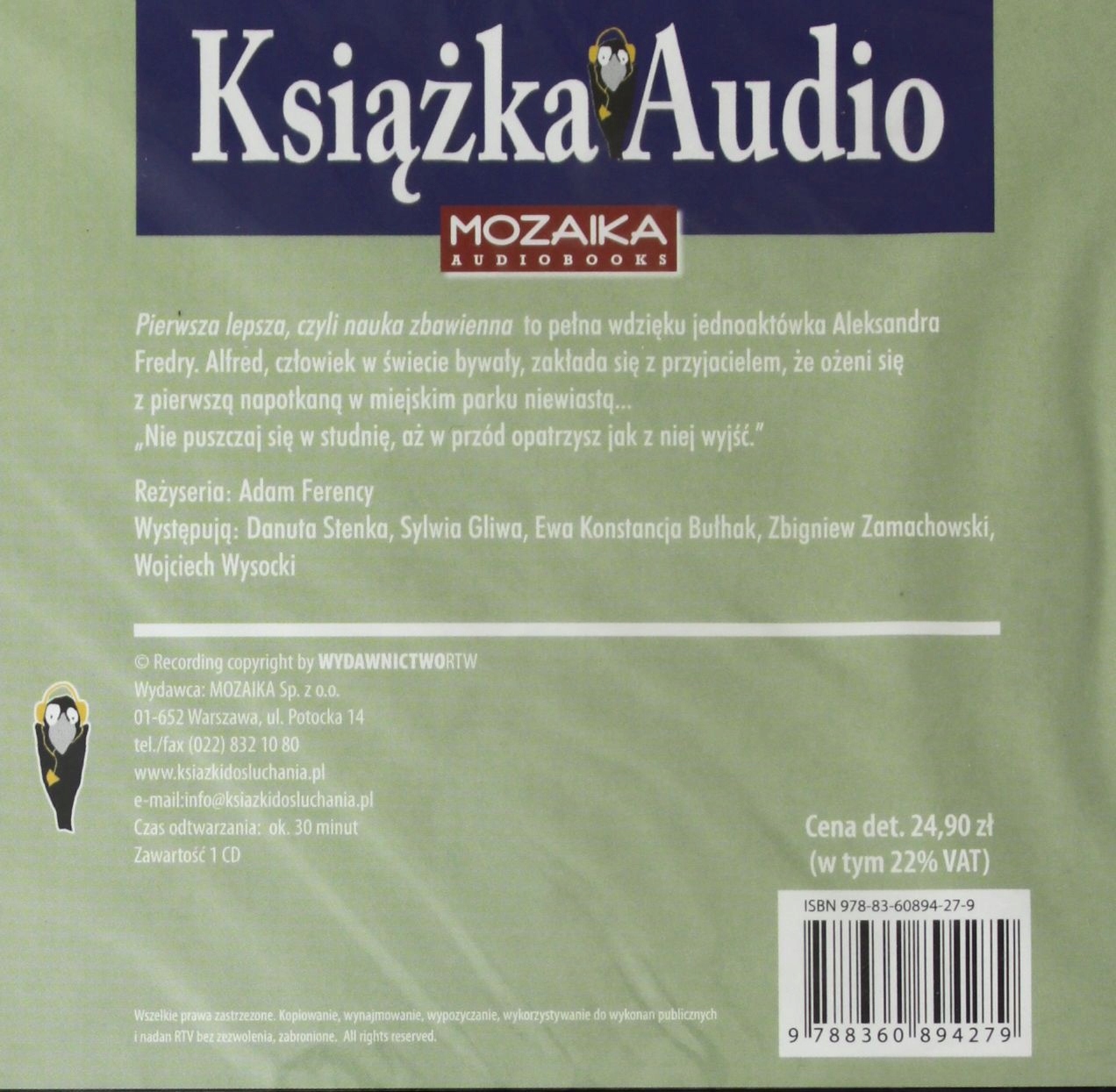 PIERWSZA LEPSZA. CD AUDIO - ALEKSANDER FREDRO [AUDIOBOOK] Stan opakowania oryginalne