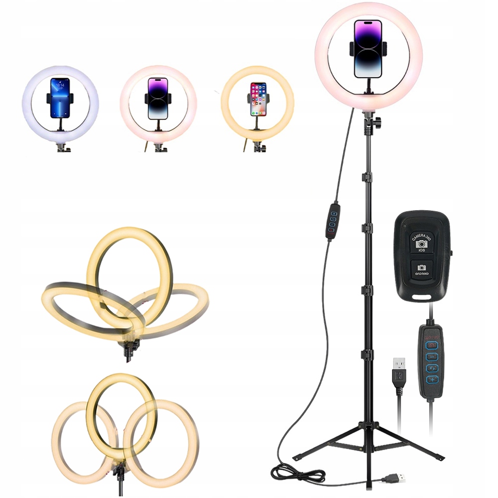 Kruhová Lampa 3 Barvy Světla 10 Úrovní Jasu Stativ 190 CM