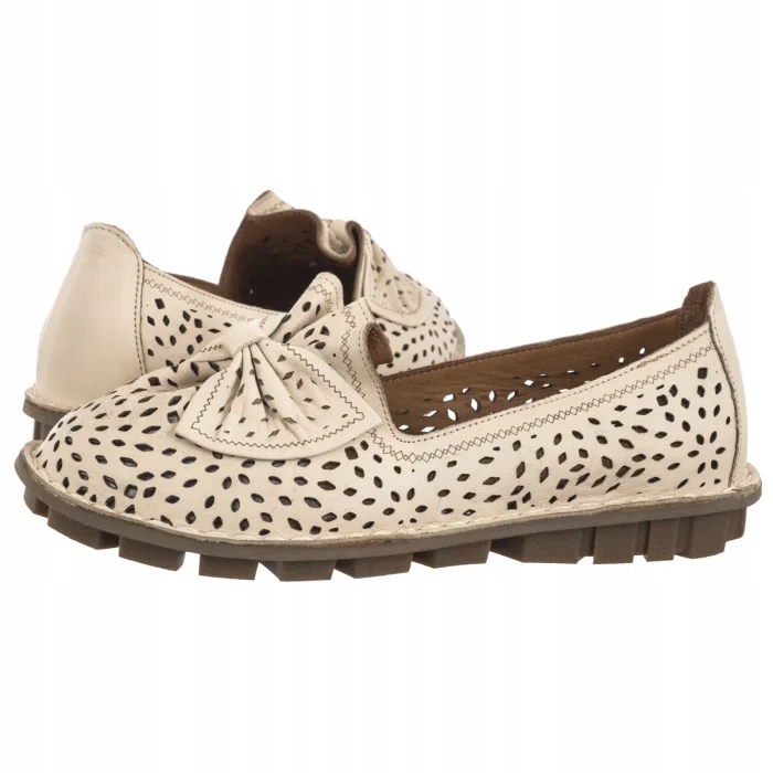 Boty Mokasíny Kožené ažurové Dámské baleríny Venezia Béžové