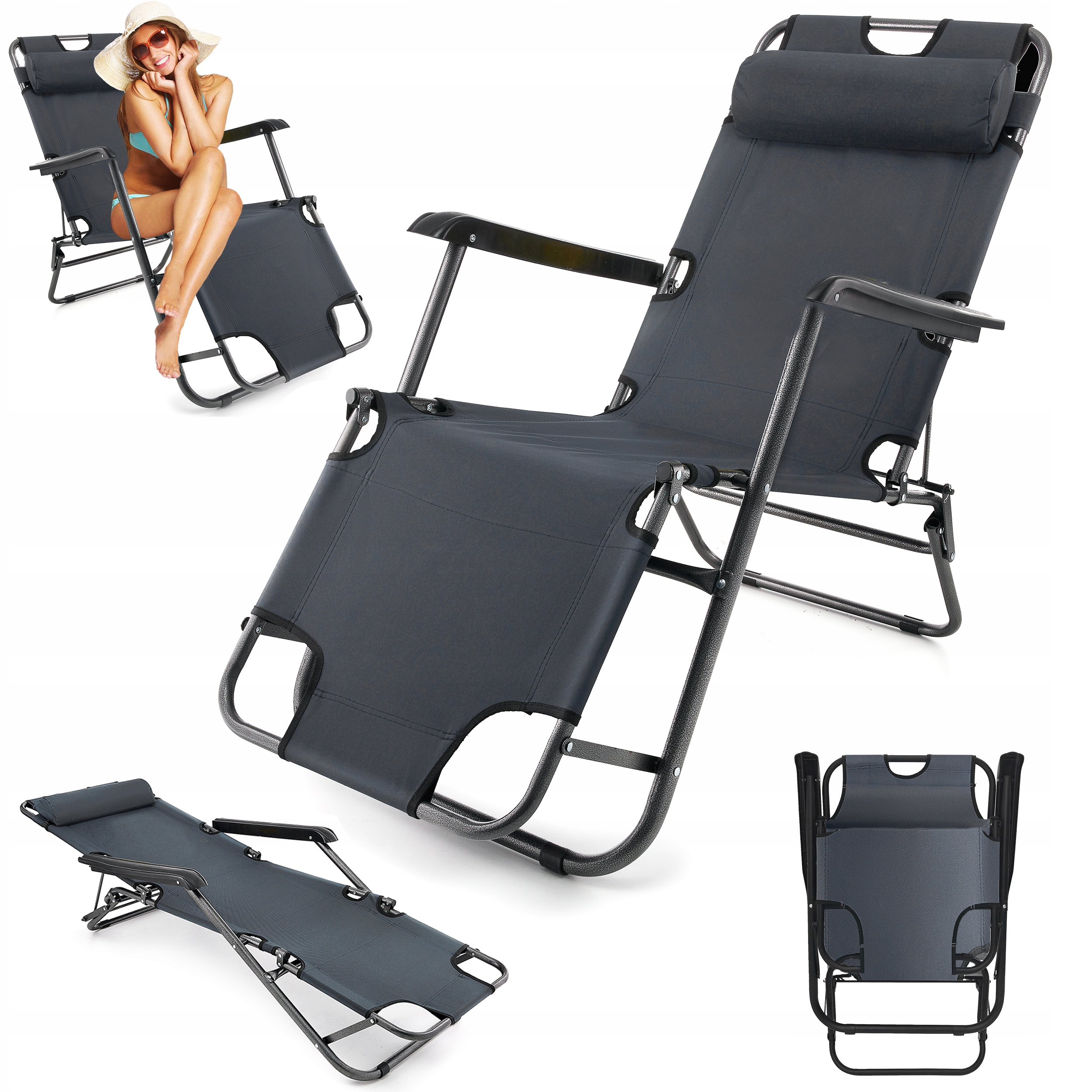 Leżak ogrodowy fotel plażowy składany na plażę kempingowy na taras