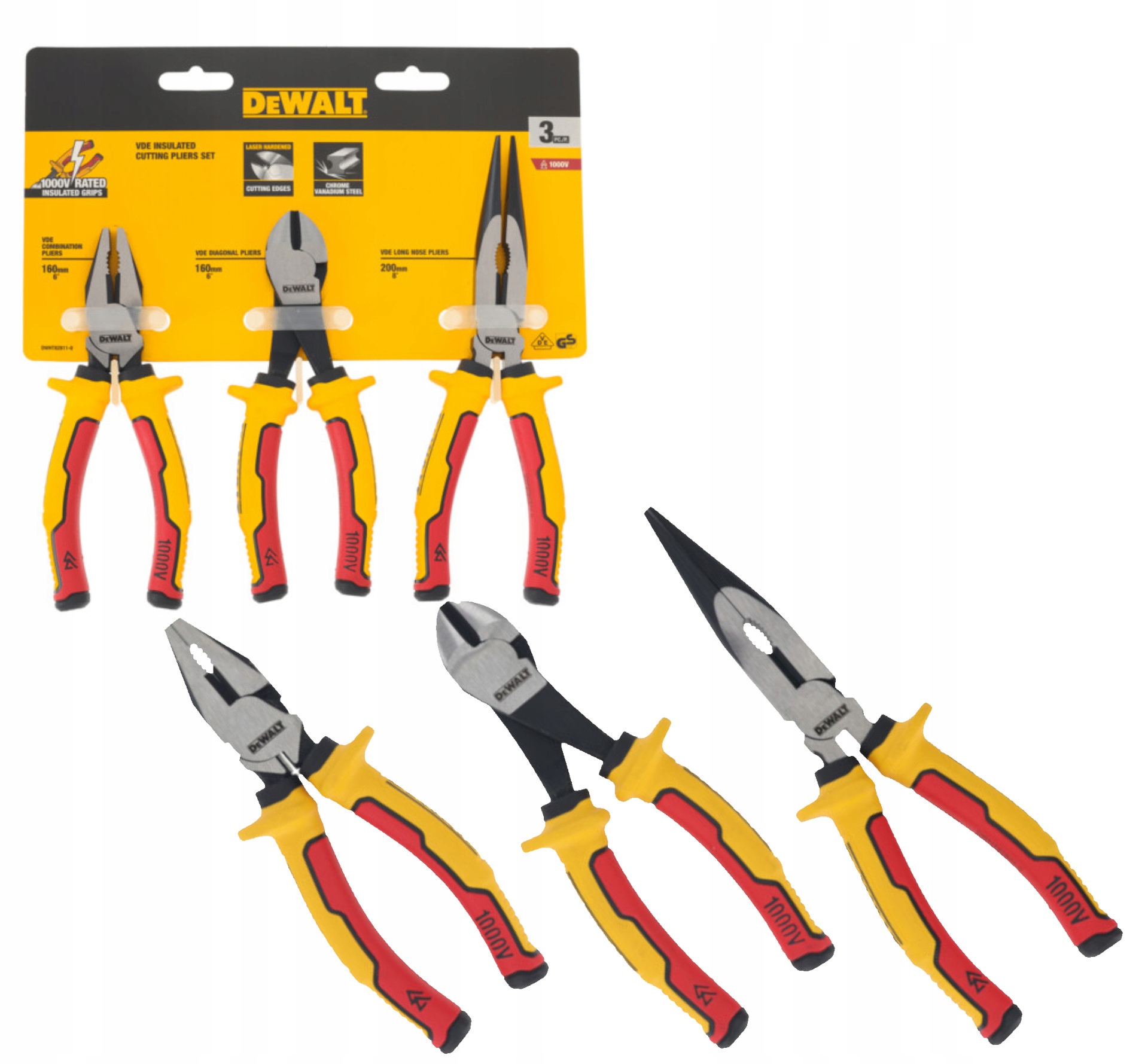 DeWALT Profesionální sada 3 kusů kleští pro elektrikáře Vde DWHT82811