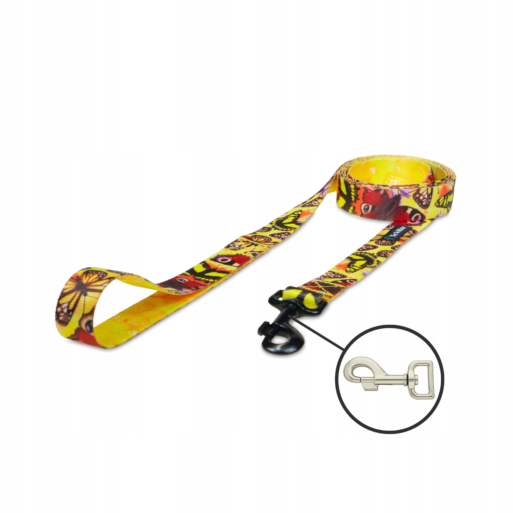 Levně Vodítko městské pro velkého psa žluté motýli forever young 200cm 25mm L XL