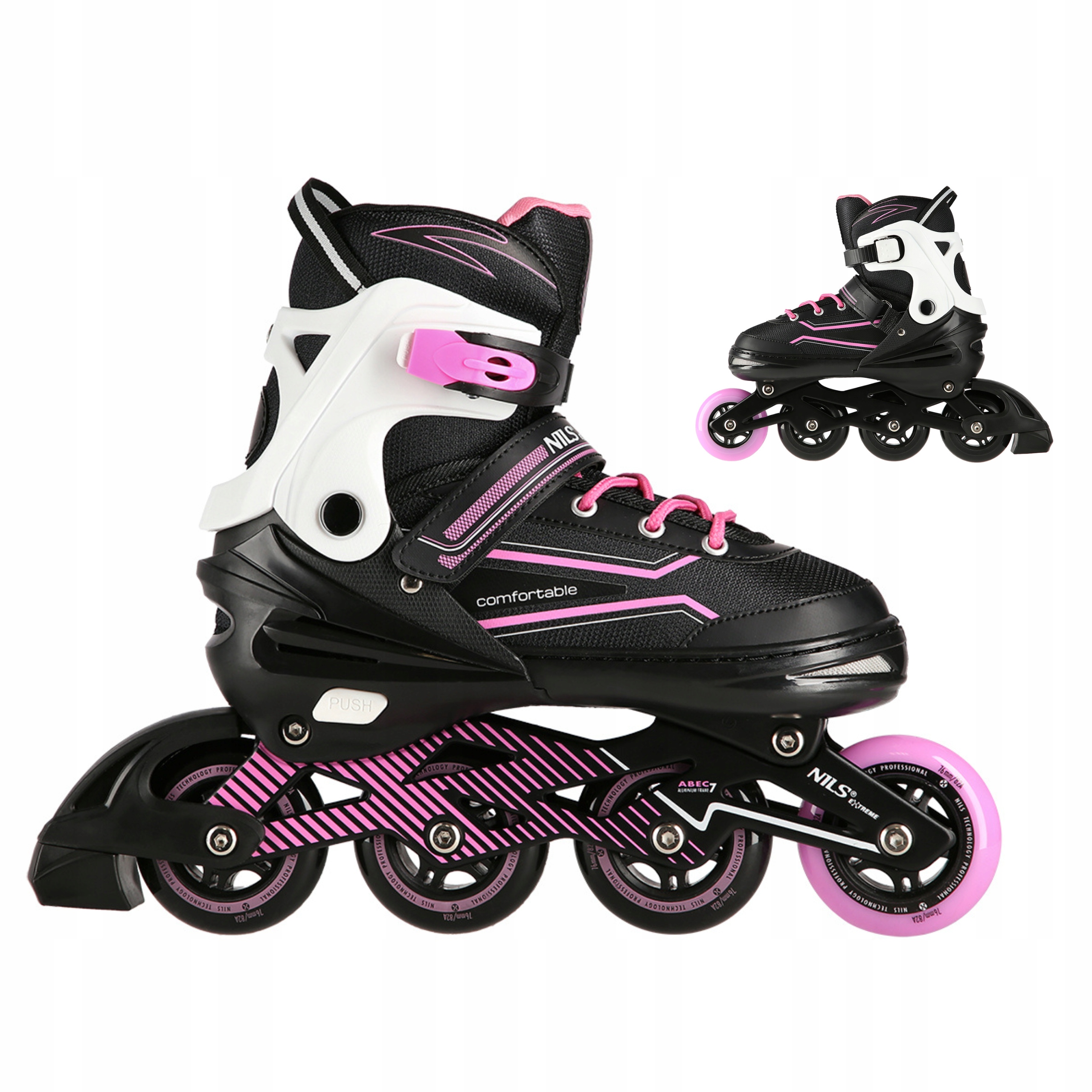 Brusle 2v1 Růžová hliníková ližina L 39-42 Nils Extreme