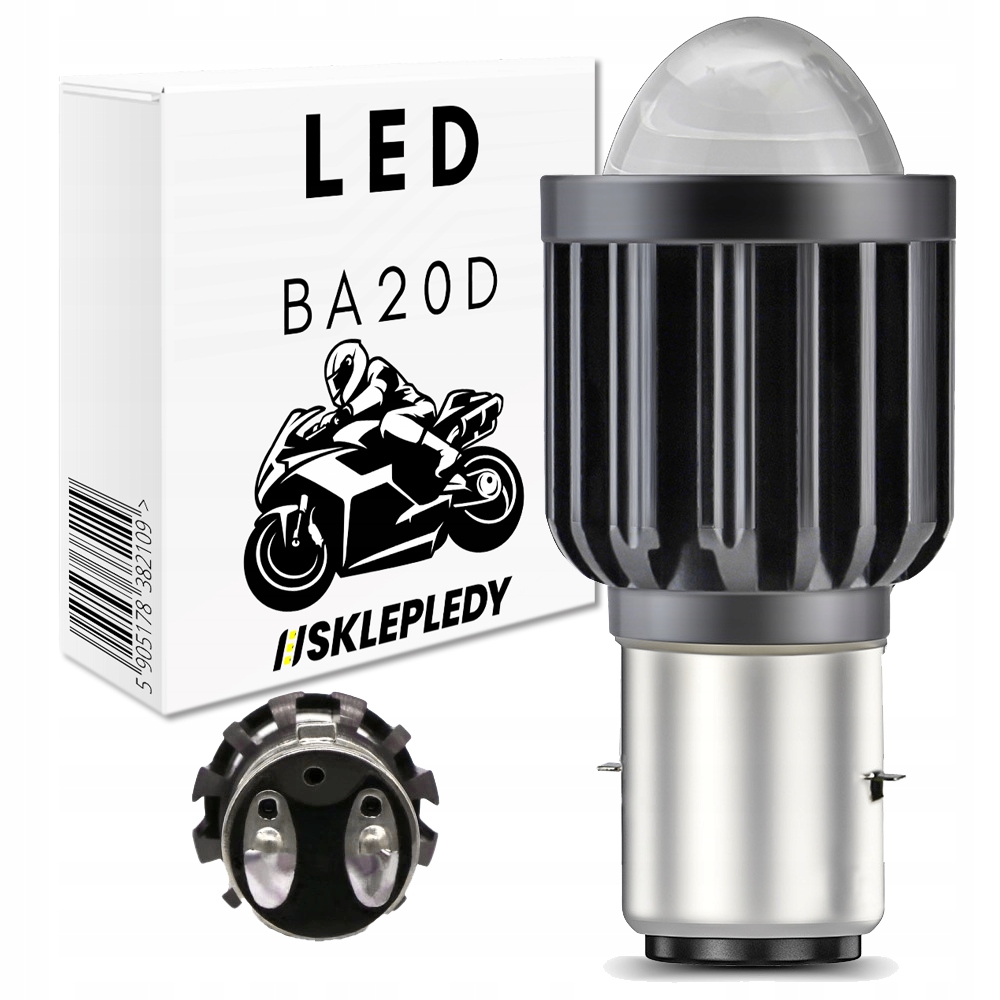 Żarówka Led BA20D Motocyklowa 6000K Soczewka Do Motocykla Motoru 35/35W