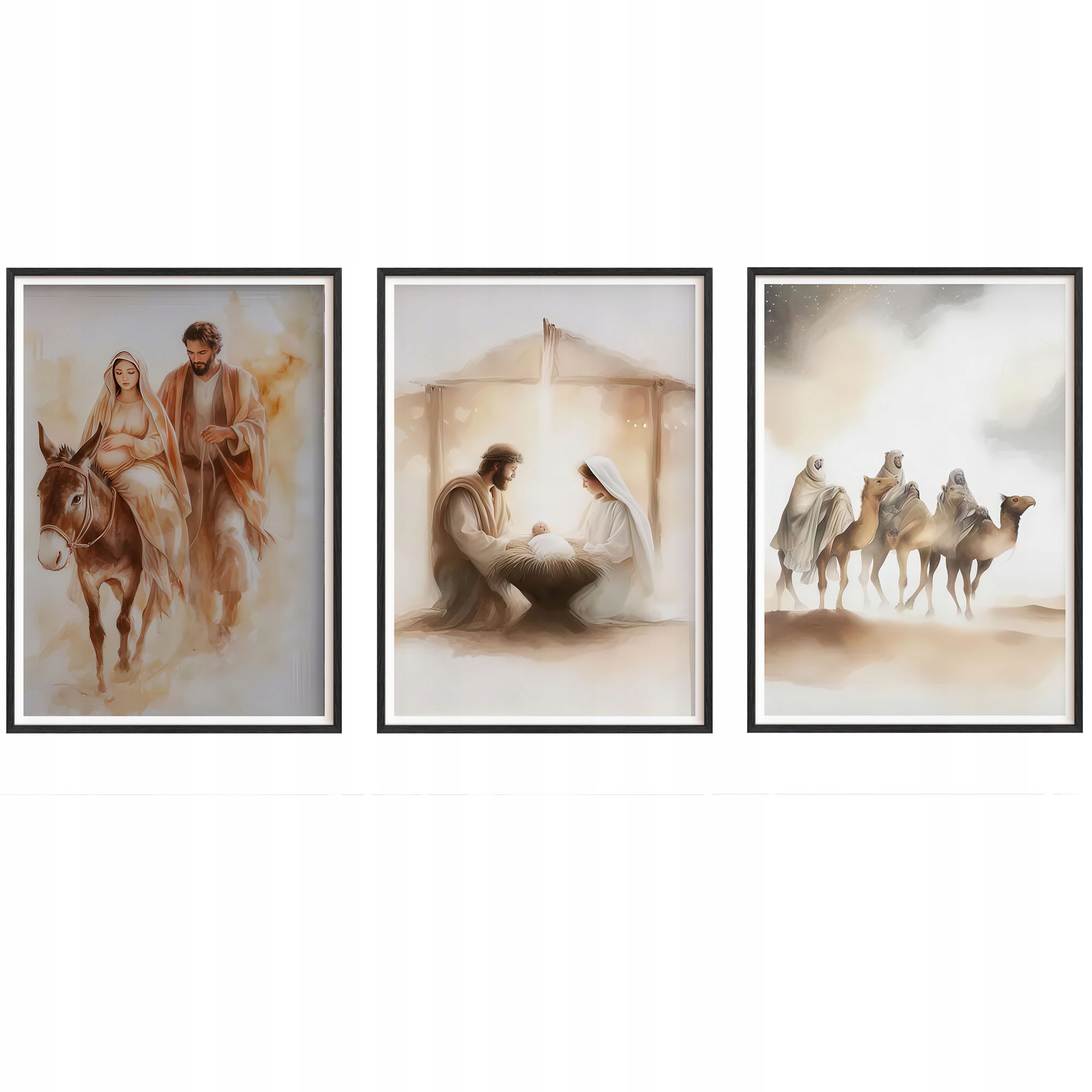 Obrazy Ježíškovy Vánoce Plakáty Dřevěné rámečky černé 3ks 30x42 cm
