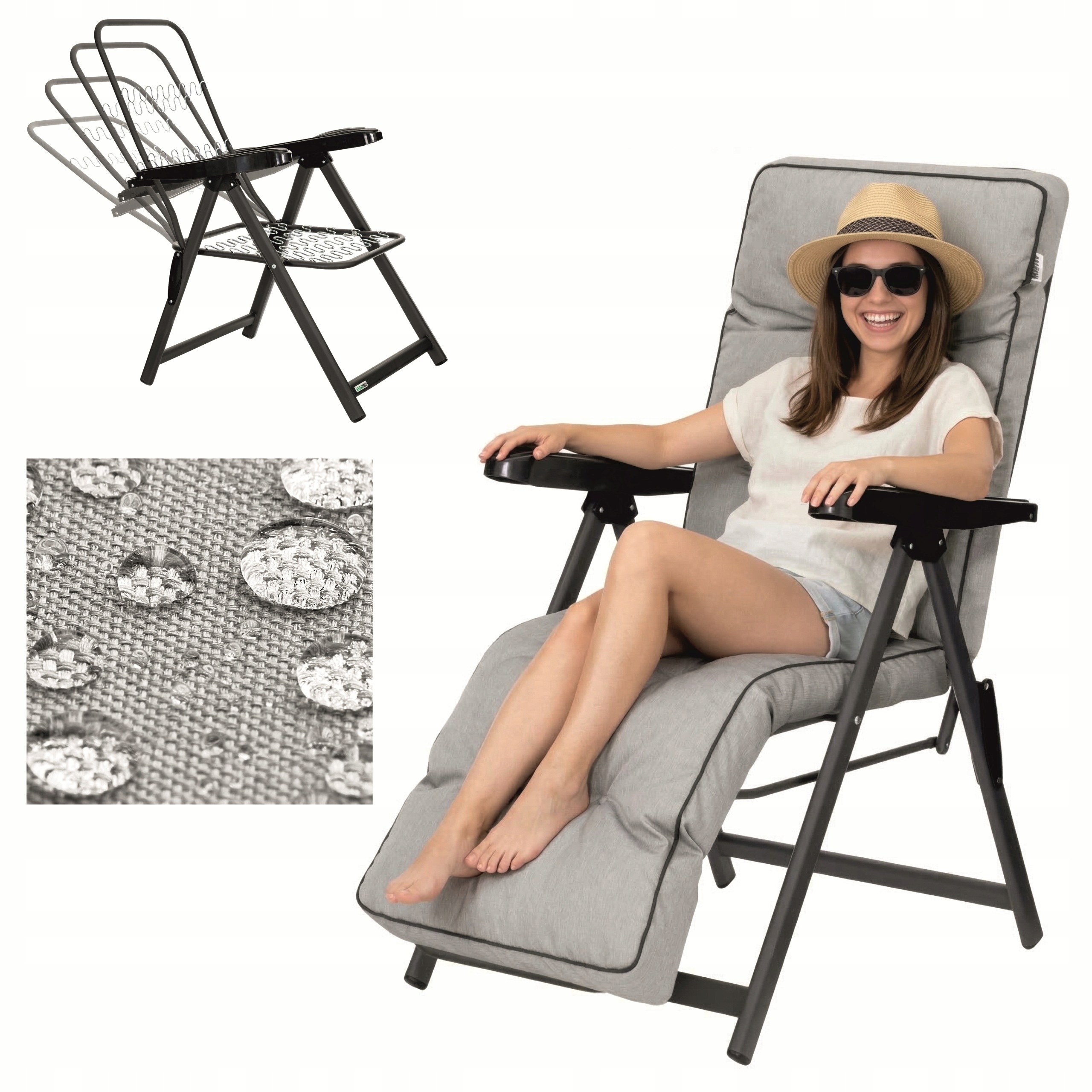 Záhradné ležadlo s vankúšom Skladacie záhradné kreslo s vankúšom a podnožkou