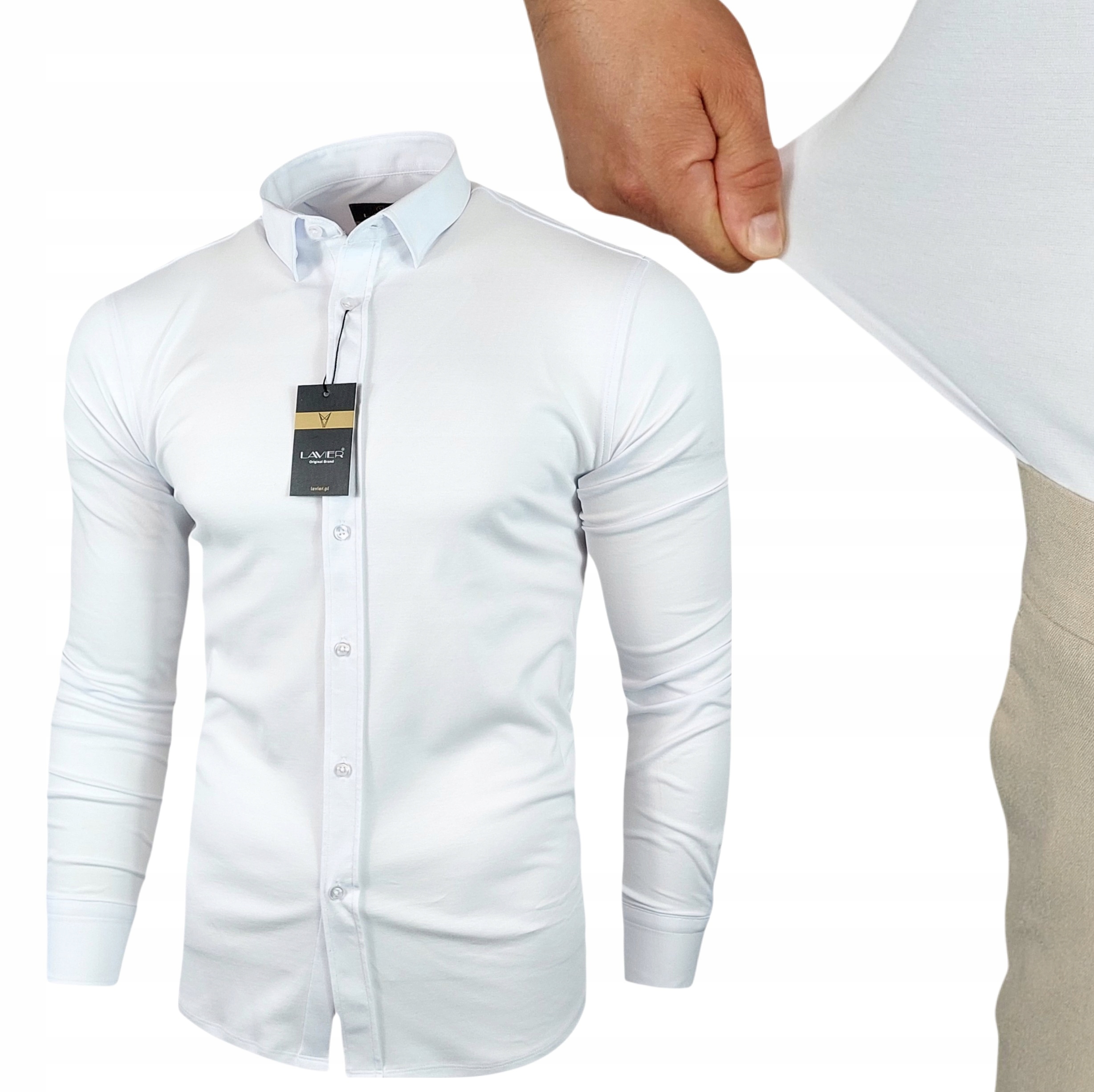 Pánská pletená košile Lavier – elastická Slim Fit, bílá vel. L