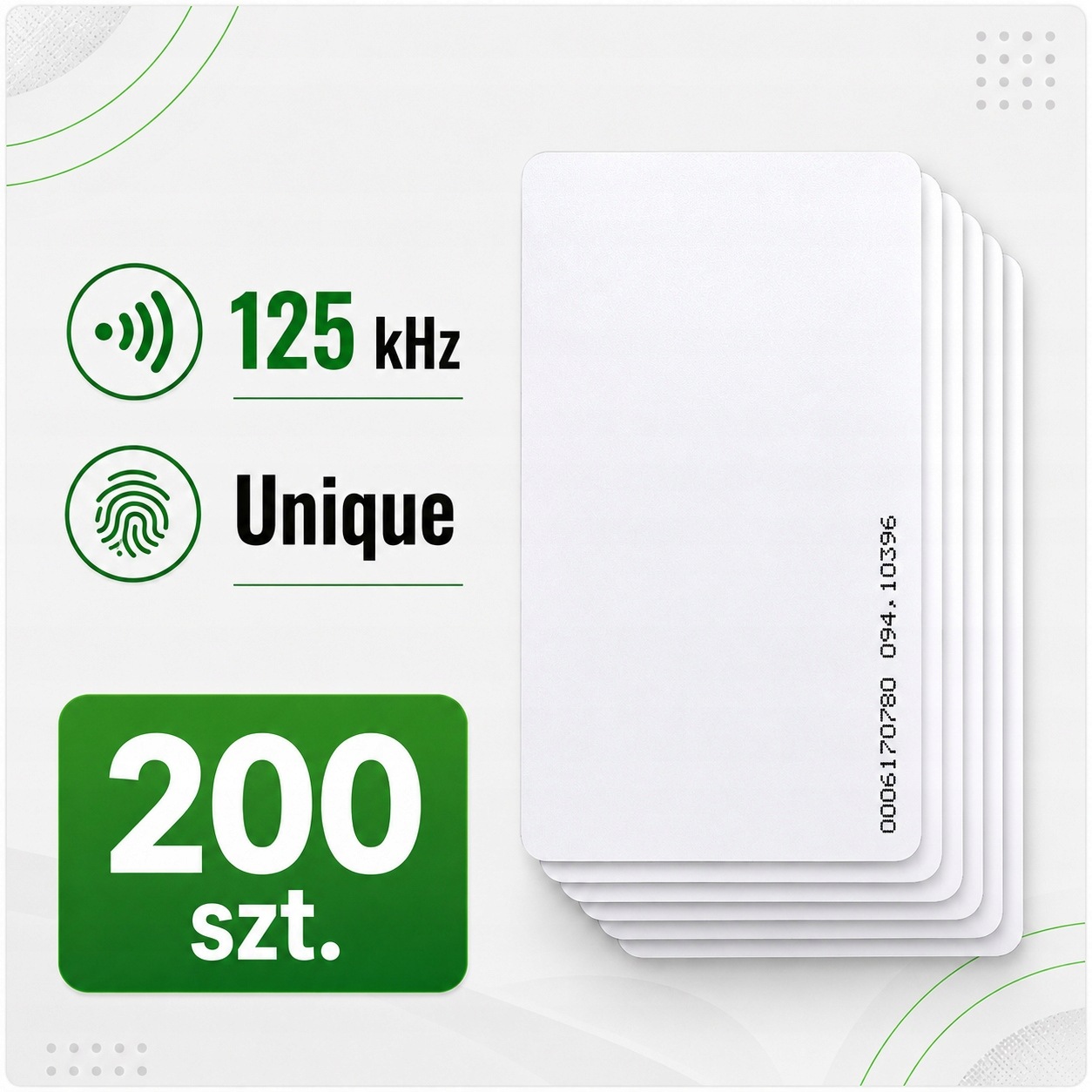 Rfid karta 125 kHz Unique EM4100 Mia EMK1 0,86 mm pro kontrolu přístupu 200 ks