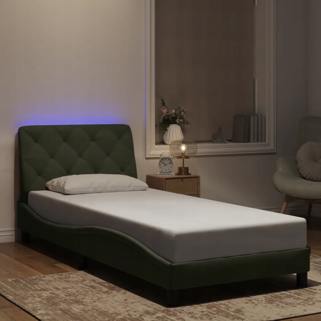vidaXL Rám postele s Led bez matrace světle šedý 90 x 190 cm samet