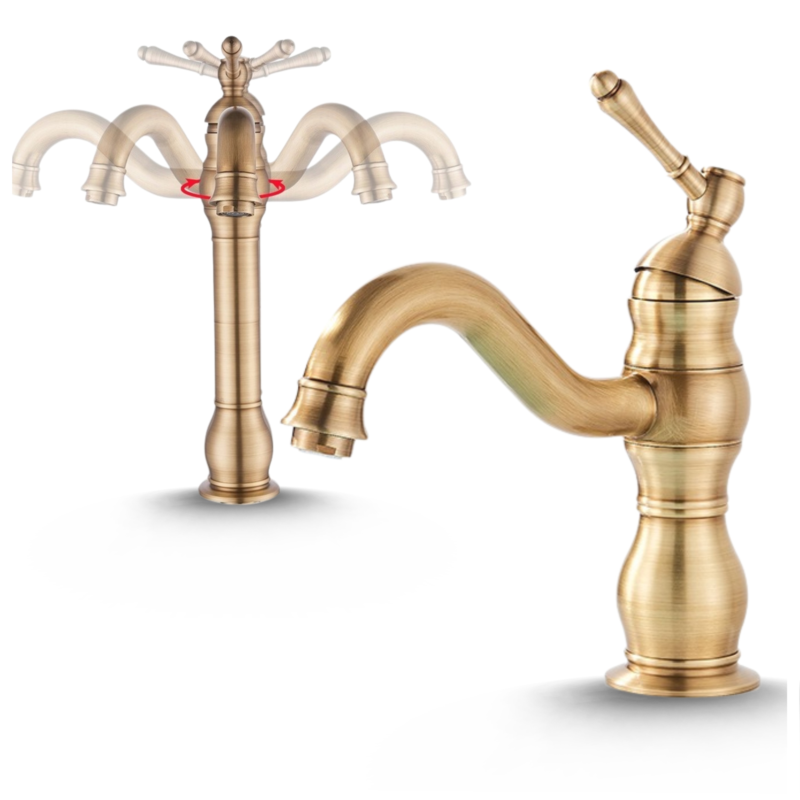 Umývadlová Batéria Nízka Starý štýl Kohútik do kúpeľne Mosadz Perlator Zlatá