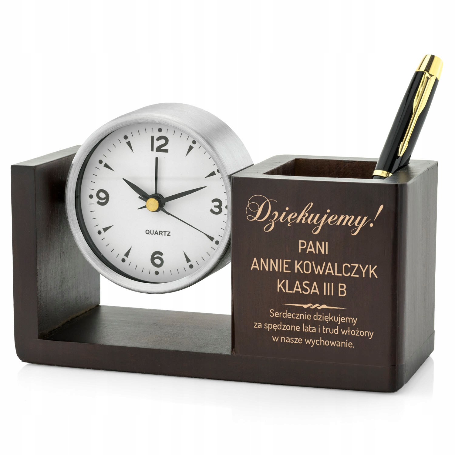 Przybornik na Biurko Zegar Grawer Podziękowanie Dzień Nauczyciela