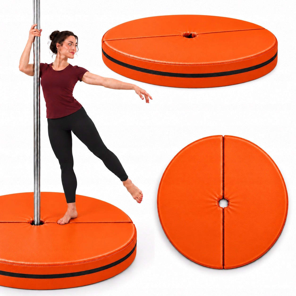 Matrace Pole Dance 120x10 cm Zajišťovací Skládací Jasně Oranžová