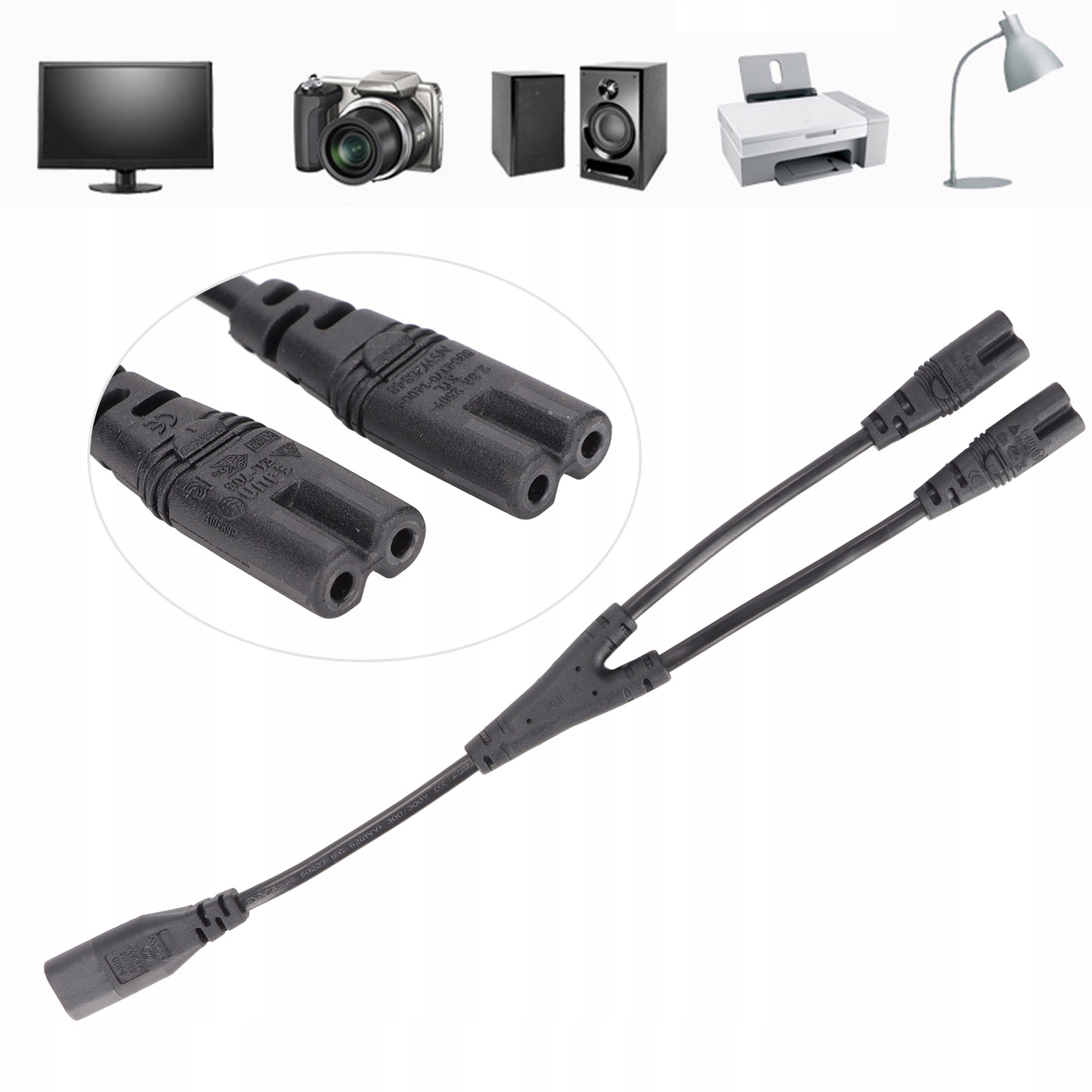 ADAPTER KABEL PRZEDŁUŻACZ IEC320 C8 DO IEC320 C7 X2 PRZEDŁUŻACZ 30CM