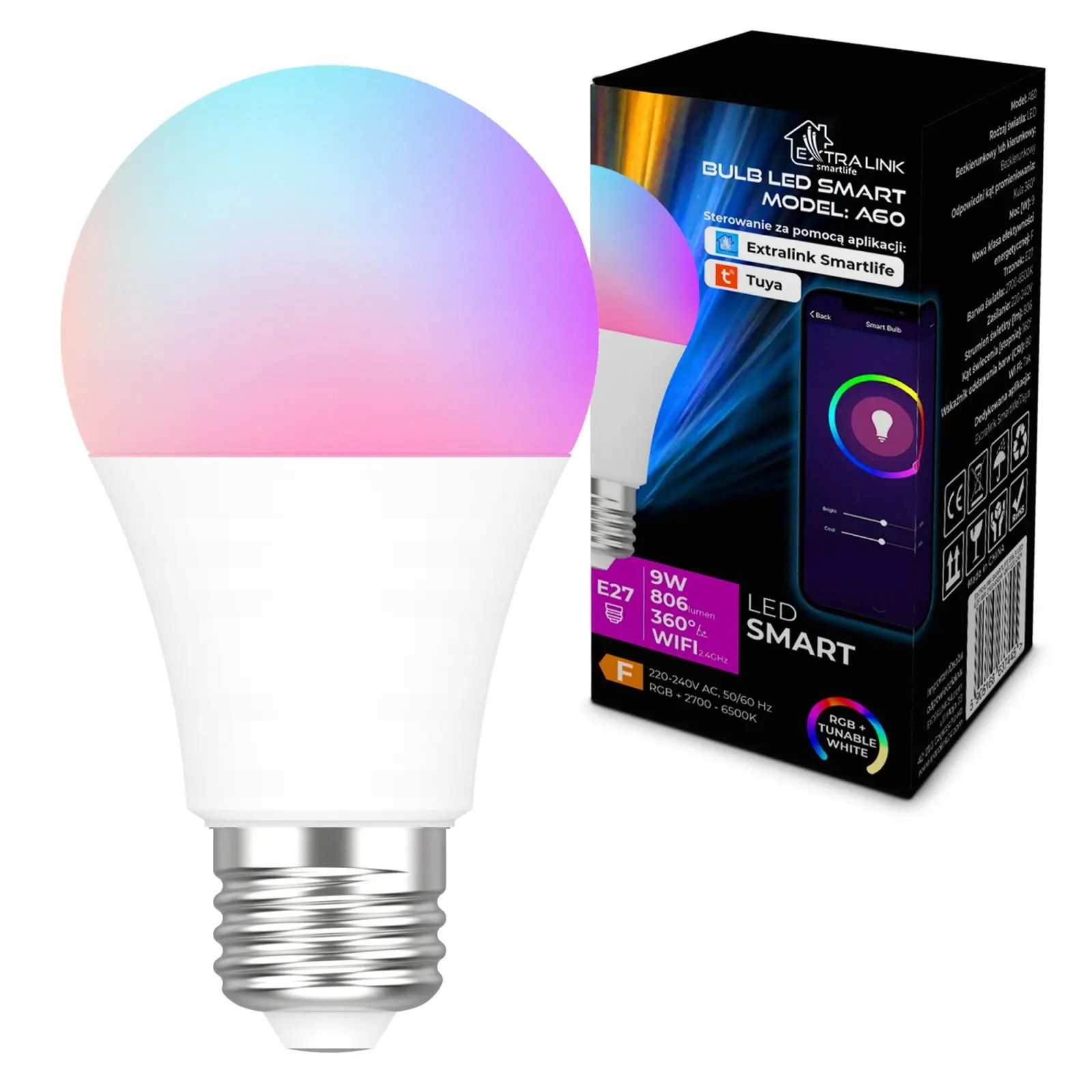 Extralink Smartlife Żarówka Led E27 A60 2700- 6500K WiFi 220- 240V, Tuya