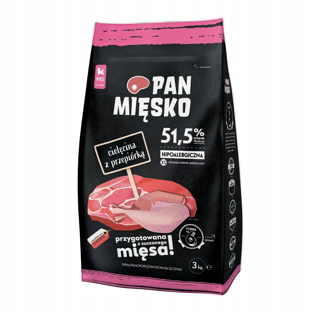 Levně Pan Mięsko Telecí maso s křepelkou pro štěňata Xs 3 kg
