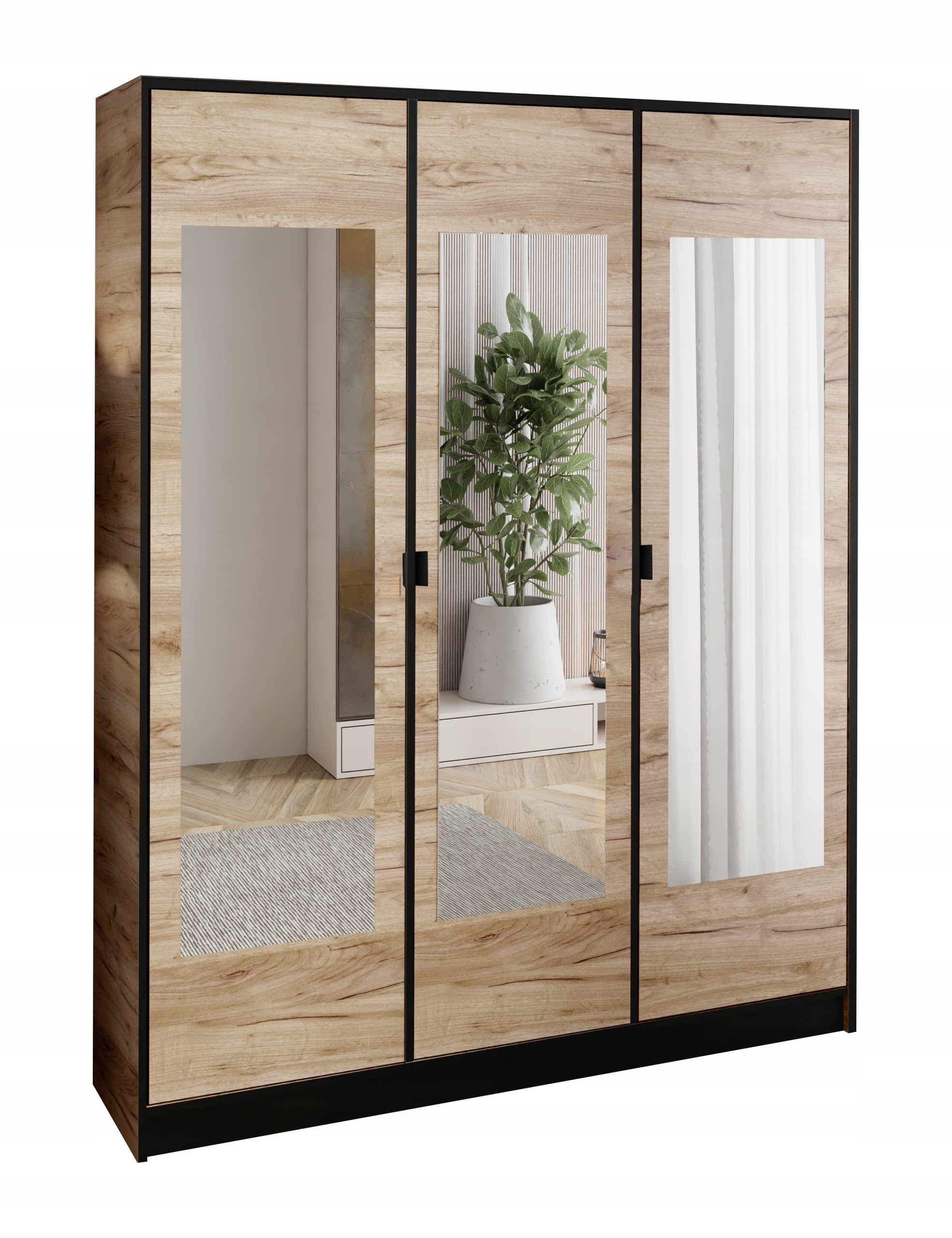 Skříň třídveřová Lumi 157 3D Dub C. 3X Zrcadla Dior Držák Č.