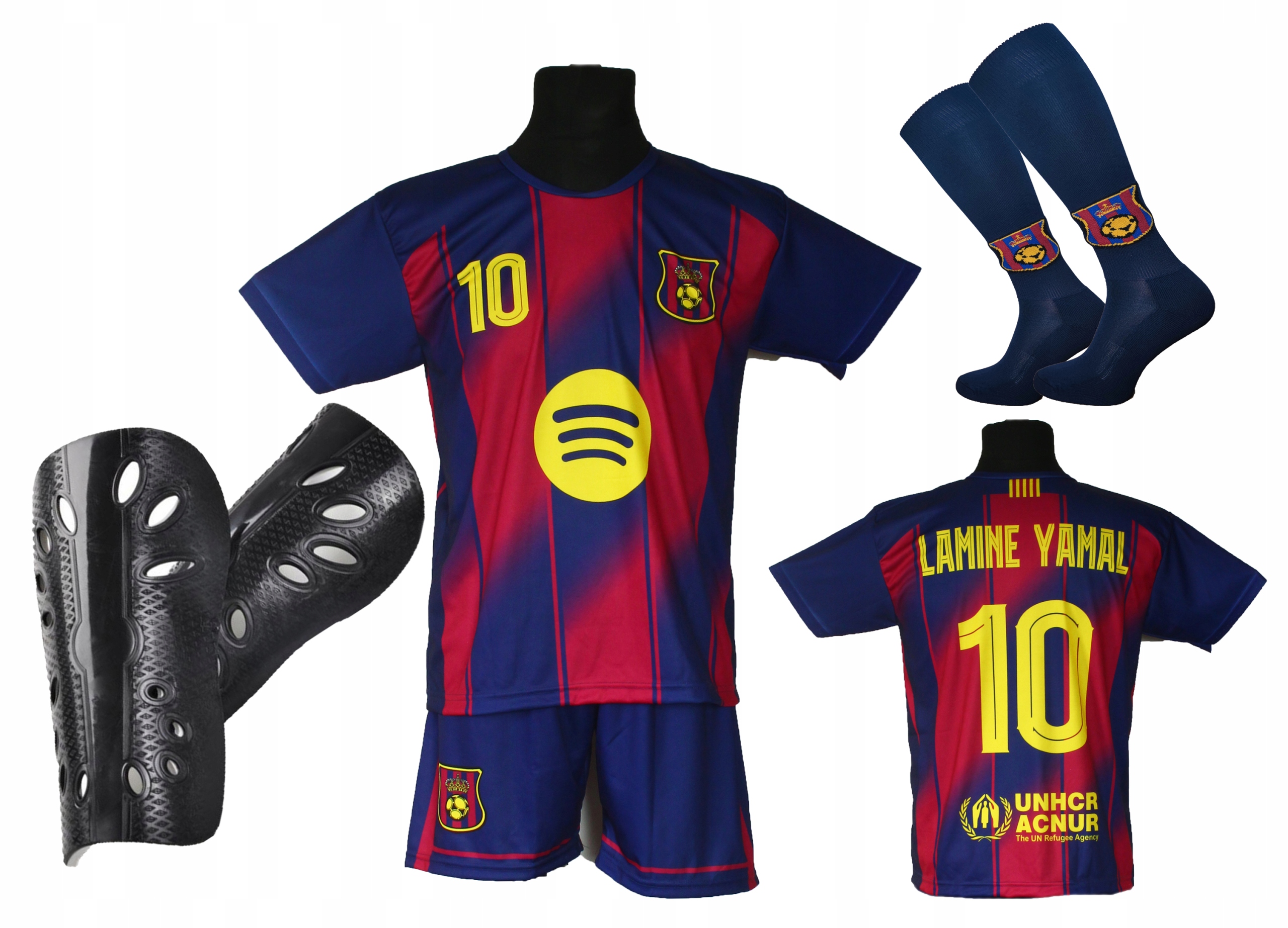 strój piłkarski dla dzieci Lamine Yamal getry ochraniacze rozmiar 122