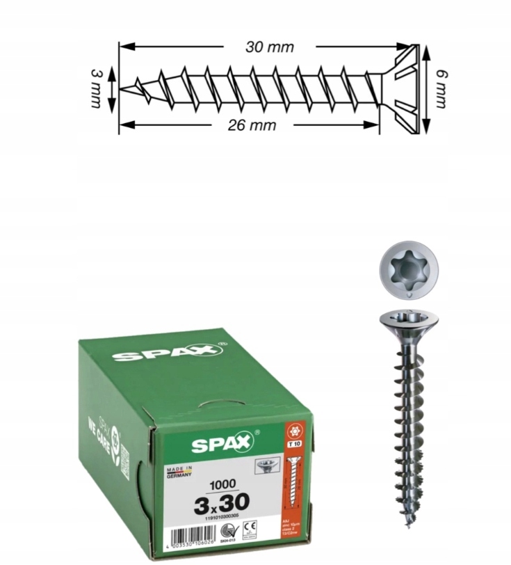 Univerzální šroub do dřeva spax 3 x 30 mm Wirox Tx 1000 ks
