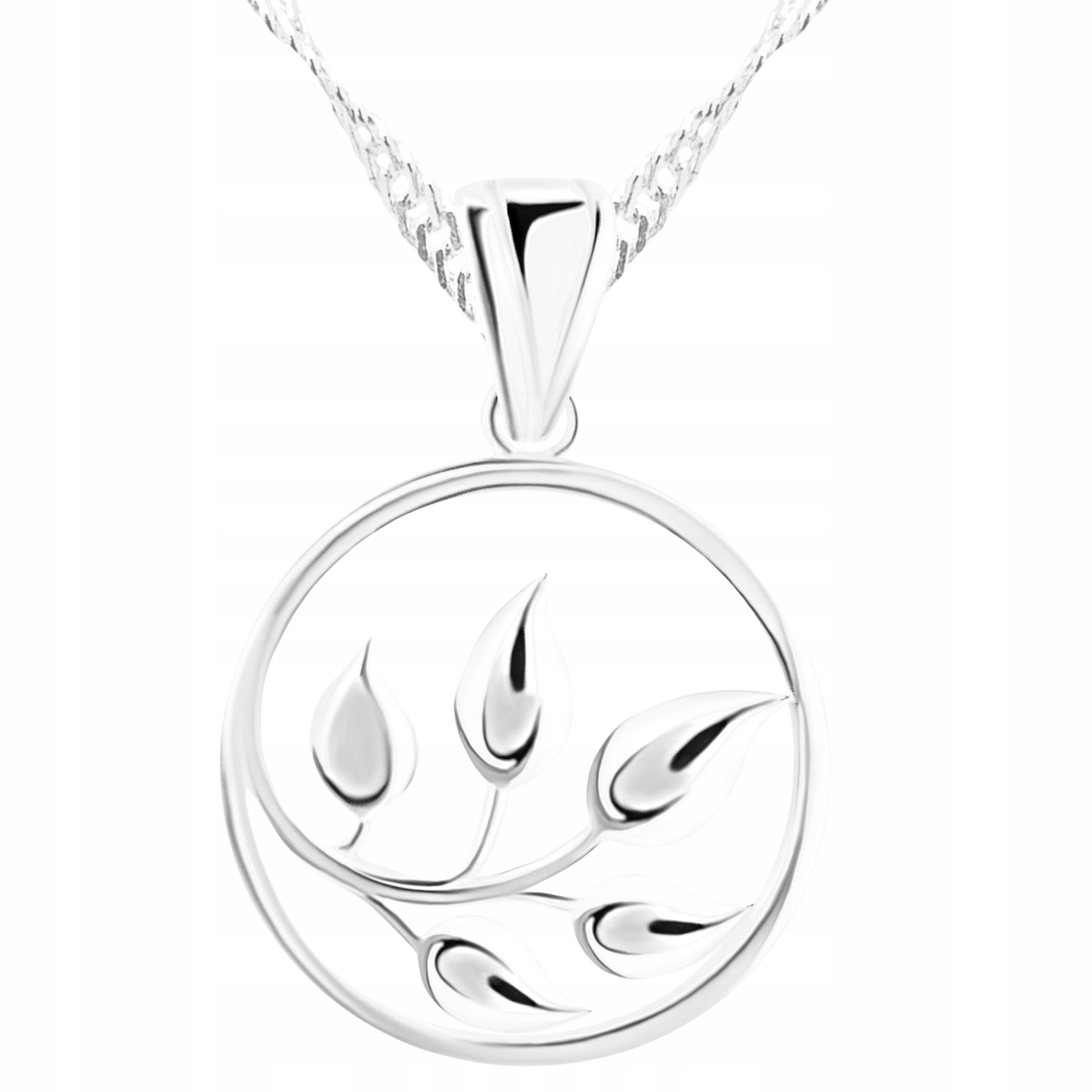 Stříbrný náhrdelník List Větvička Strom Kolo Příroda Rostlina Stříbro 925