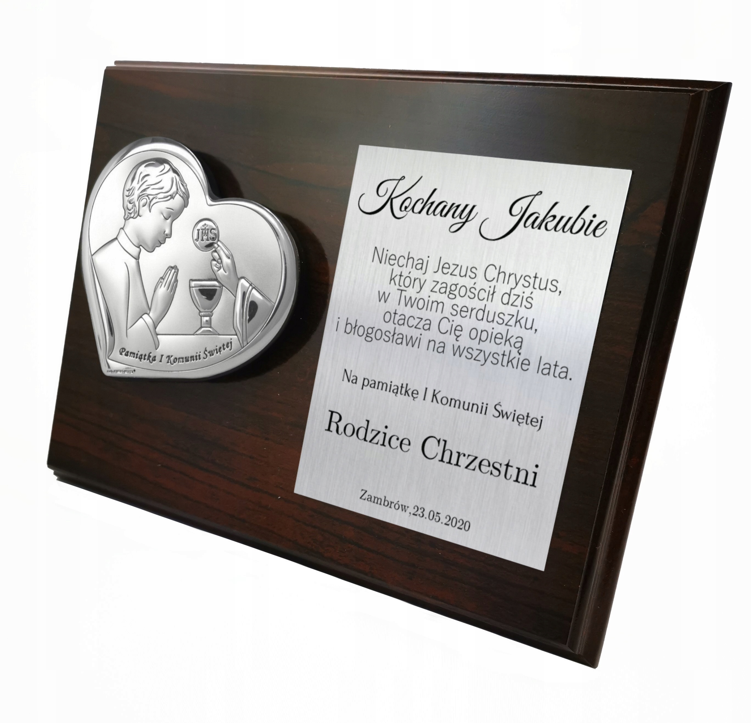 OBRAZEK SREBRNY PREZENT PAMIĄTKA KOMUNII ŚWIĘTEJ Długość 15 cm