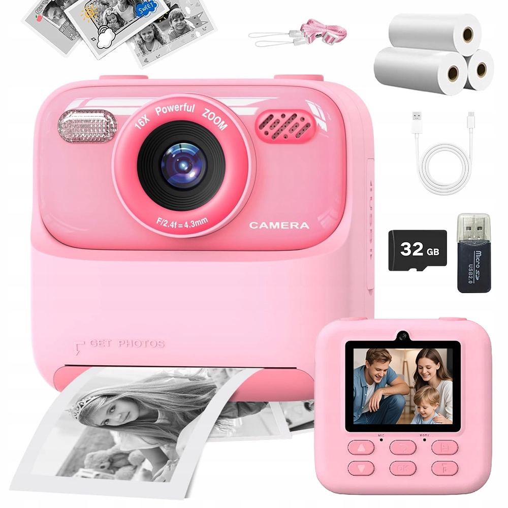 Tiskárna Termální Instantní Fotoaparát Pro Děti 32 Gb 3 Role