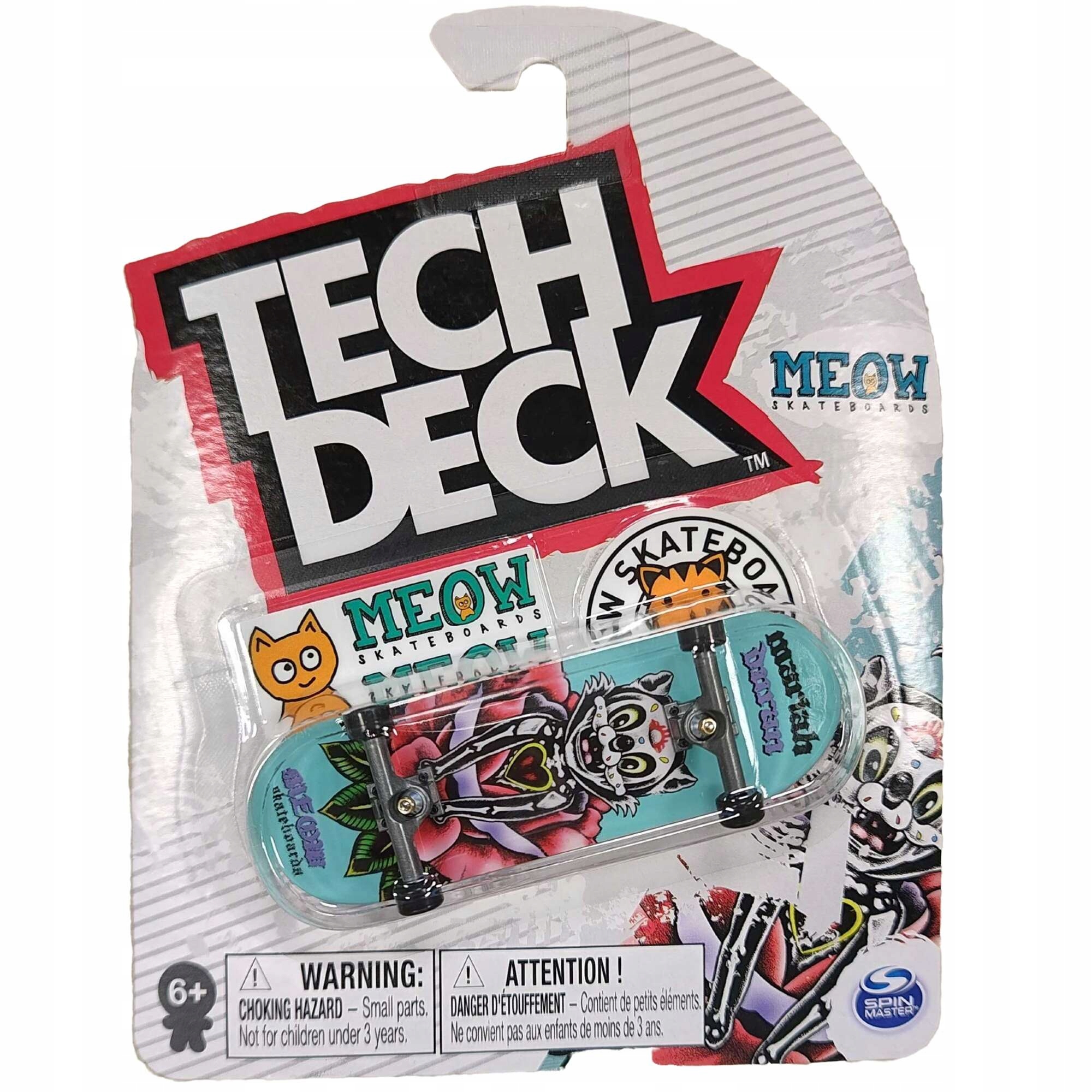 DESKOROLKA MEOW FINGERBOARD BIAŁY KOT + NAKLEJKI TECH DECK
