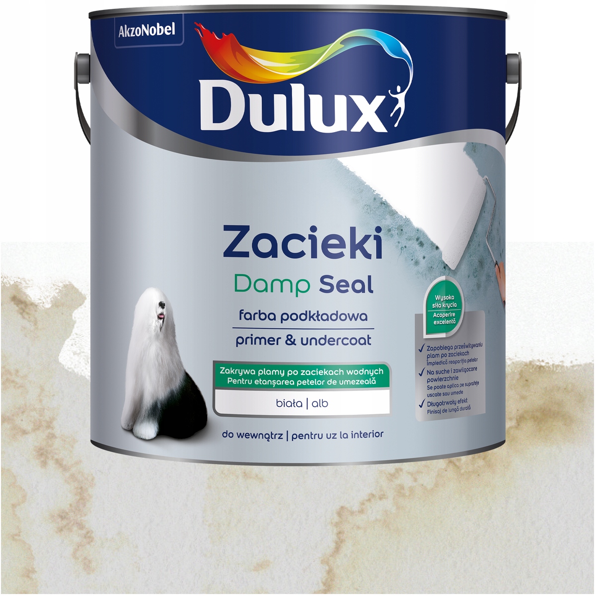 Dulux Farba Podkładowa na Zacieki do ścian i sufitów łazienka Biała 2,5L