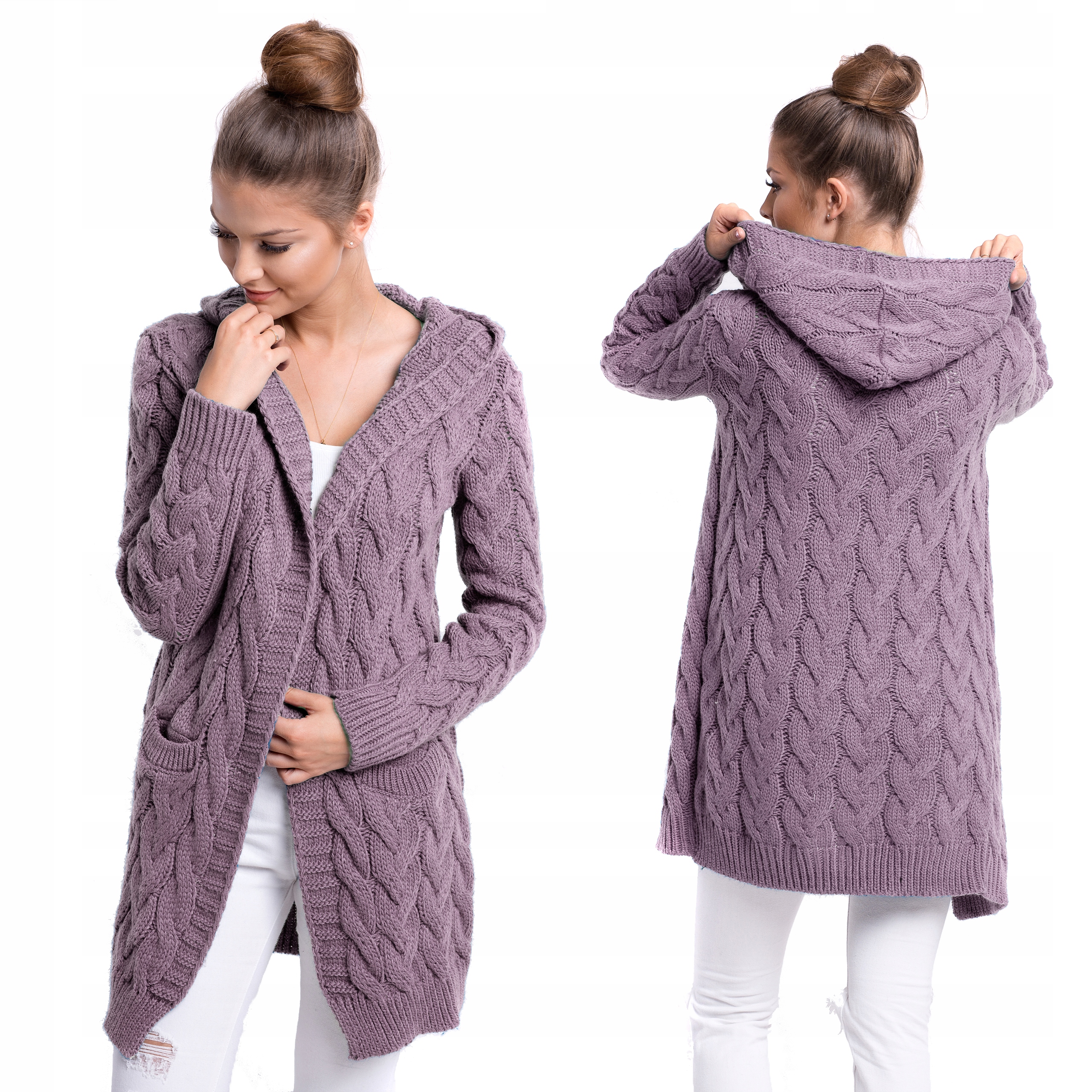 GLORIA BLOGERSKI CIEPŁY KARDIGAN Z KAPTUREM S/M Rękaw długi rękaw