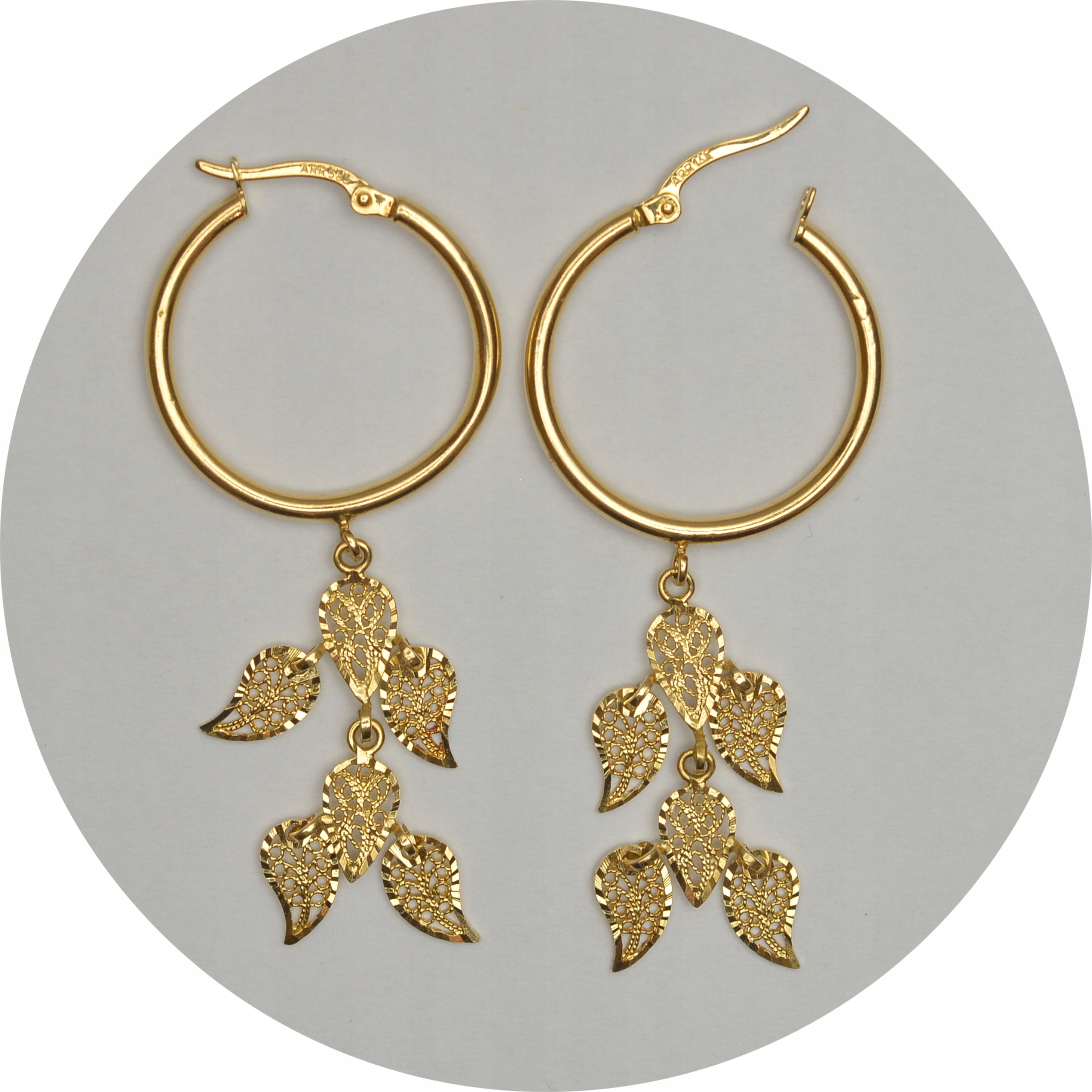 6.ed.ZŁOTE KOLCZYKI - KÓŁKA z LISTKAMI