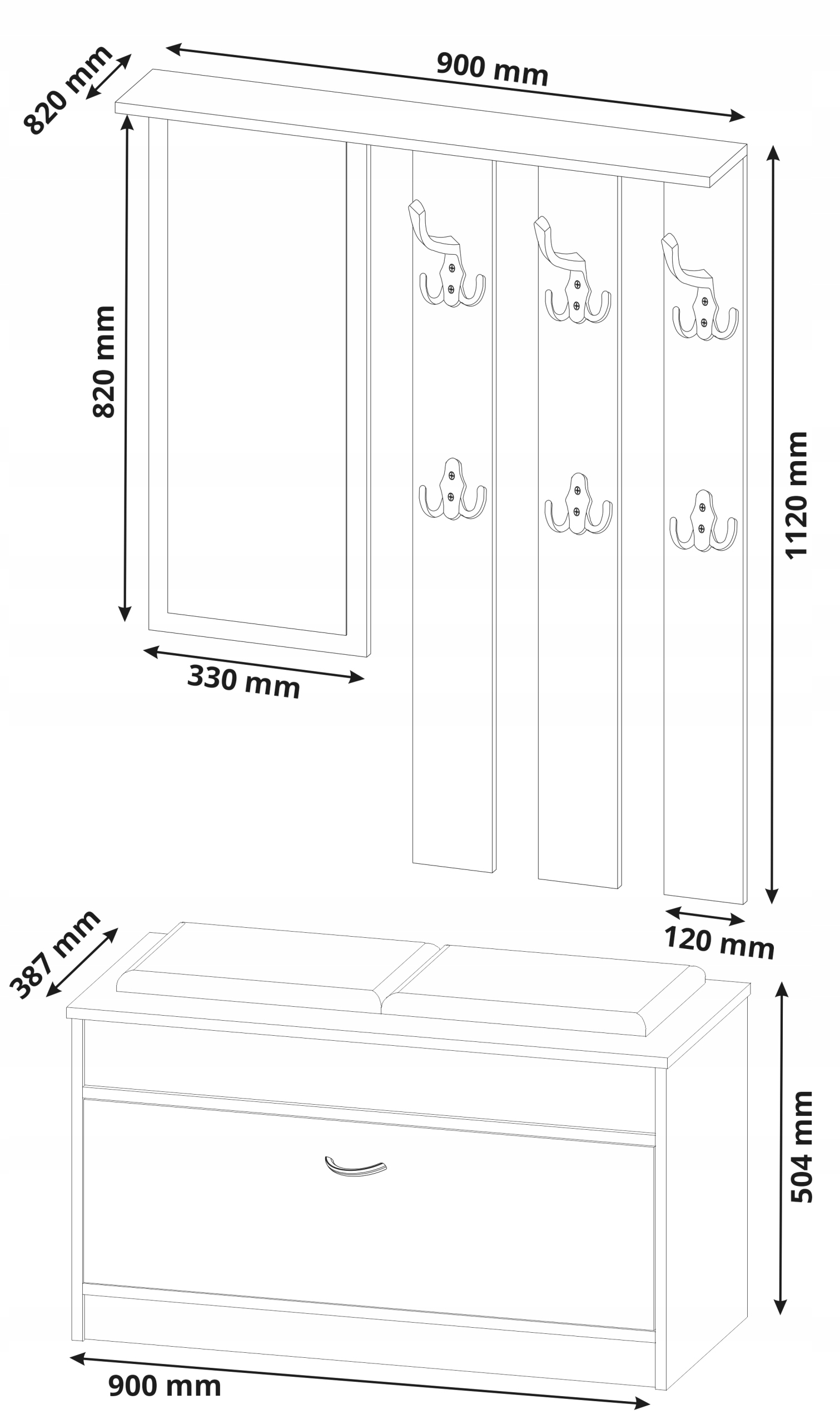 Garderoba wieszak szafka na buty lustro antracyt V-3 Producent