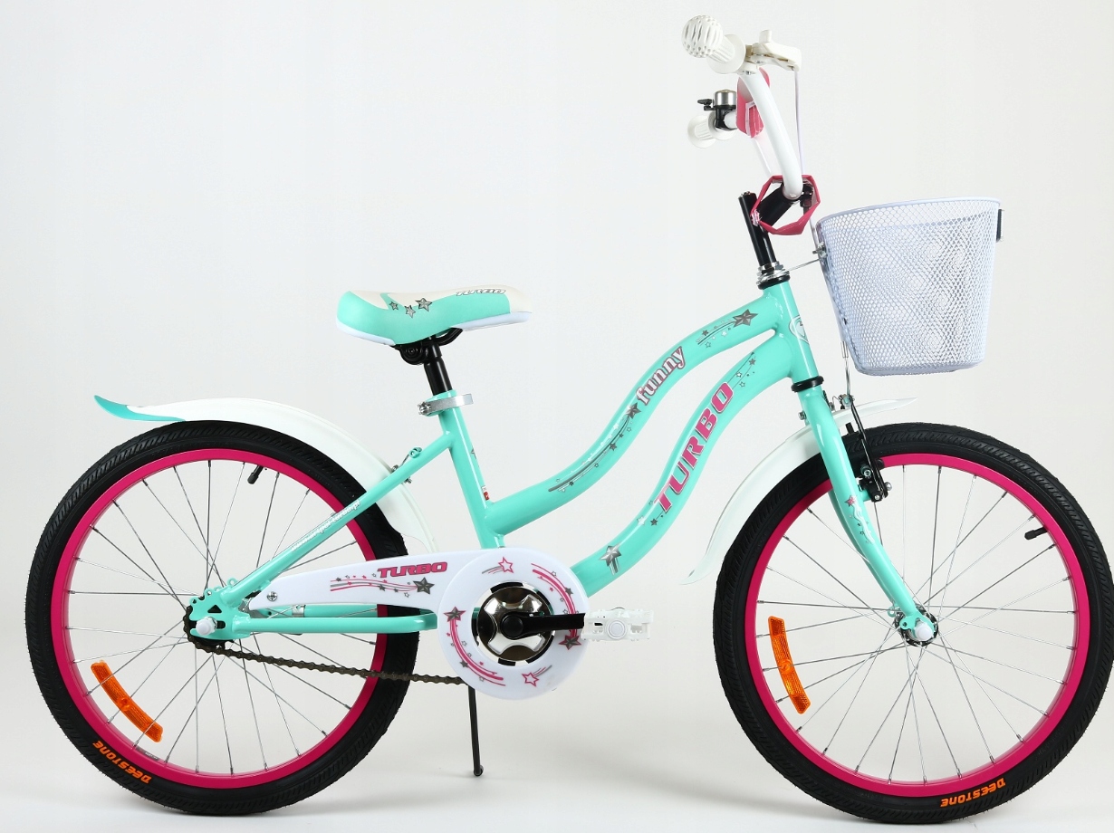 Rower dla dziewczynki Funny 20" miętowy różowy błotniki koszyk Pl