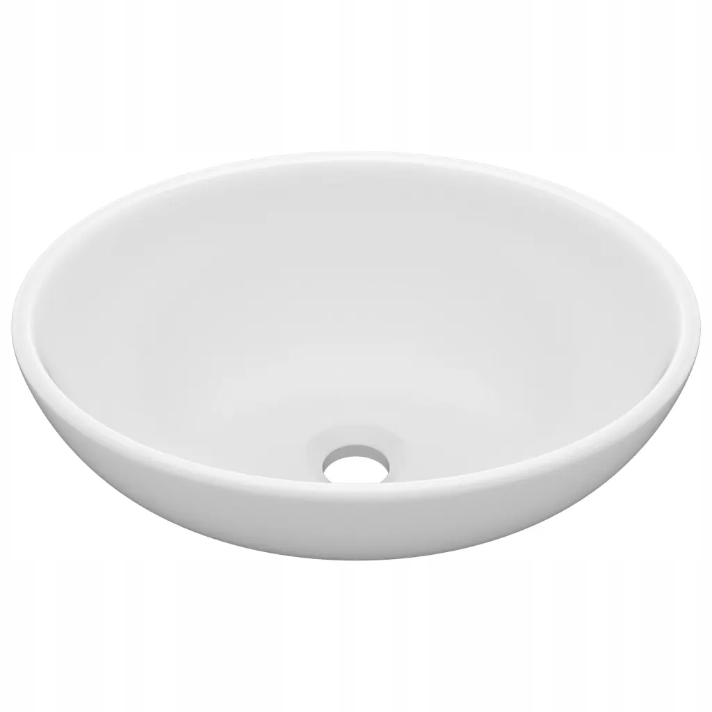 Bílá matná oválná keramická umyvadlová deska 400 x 330 x 135 mm