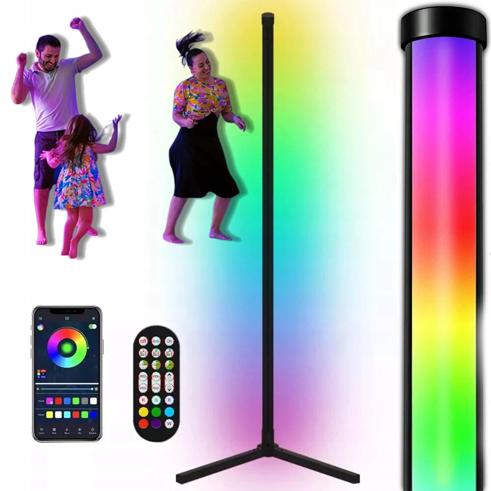 Rgb Led podlahová lampa stojící rohová s Dálkový Ovladač Apklikace Efekt Duhy 3D