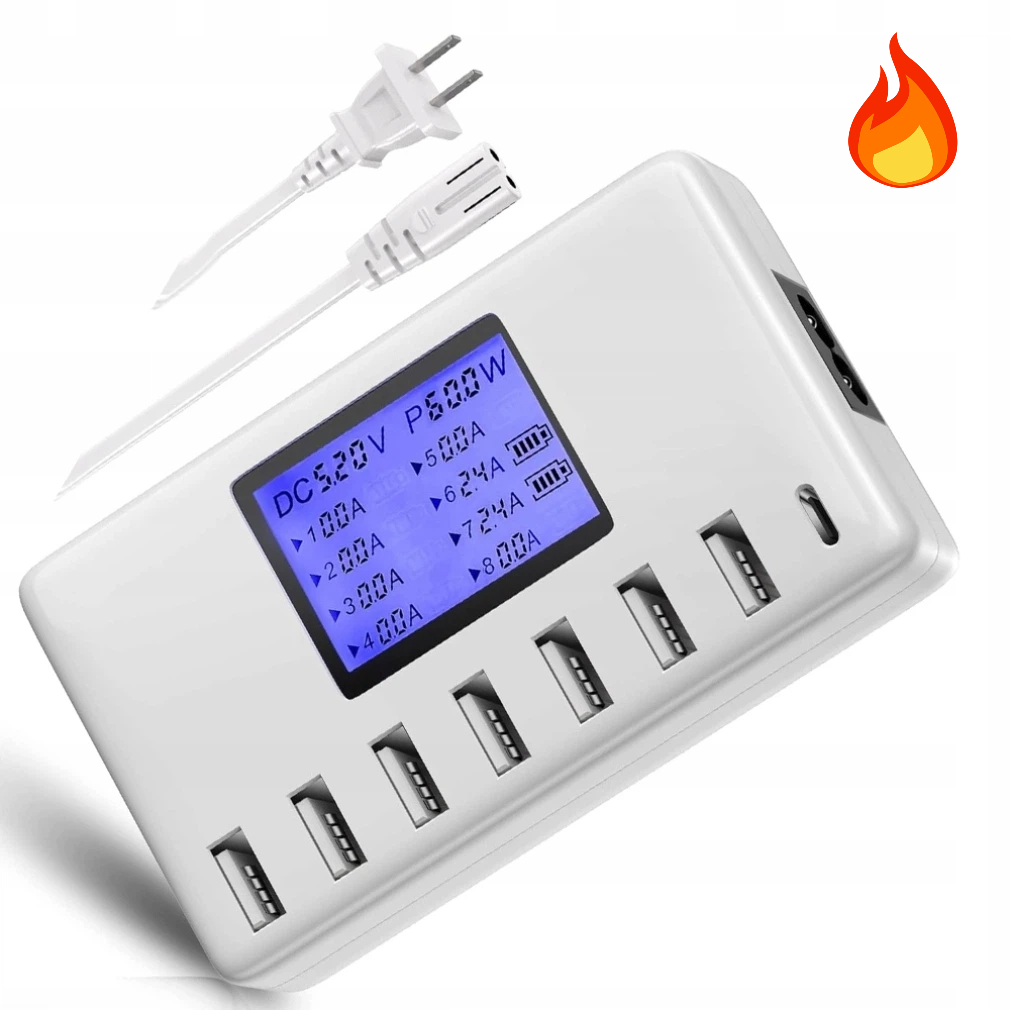 Inteligentní Nabíjecí Stanice 60W LCD displej 8 Usb Portů