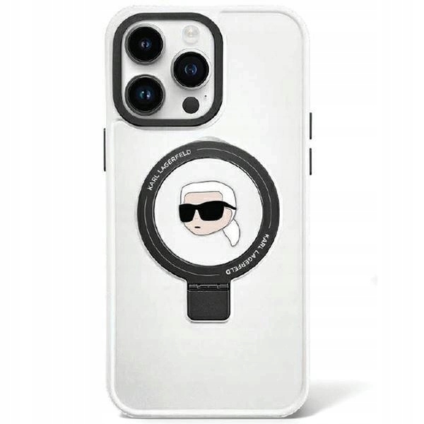 Pouzdro Karl Lagerfeld Ring Stand Karl Head MagSafe pro iPhone 15 bílé