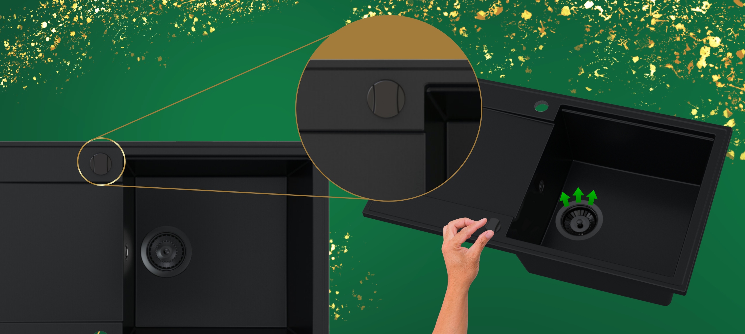 ZLEWOZMYWAK jednokomorowy GRANITOWY czarny bateria dlugi ociekacz SYFON 9w1 Kolor czarny