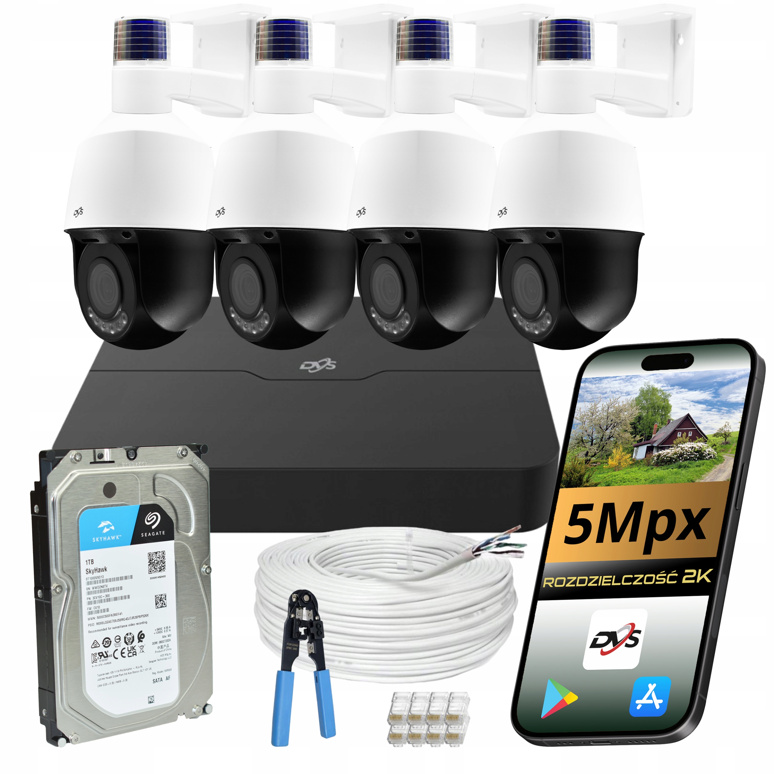 Sada pro monitorování 4x venkovní otočná Ip kamera 5Mp Smart Funkce Ai