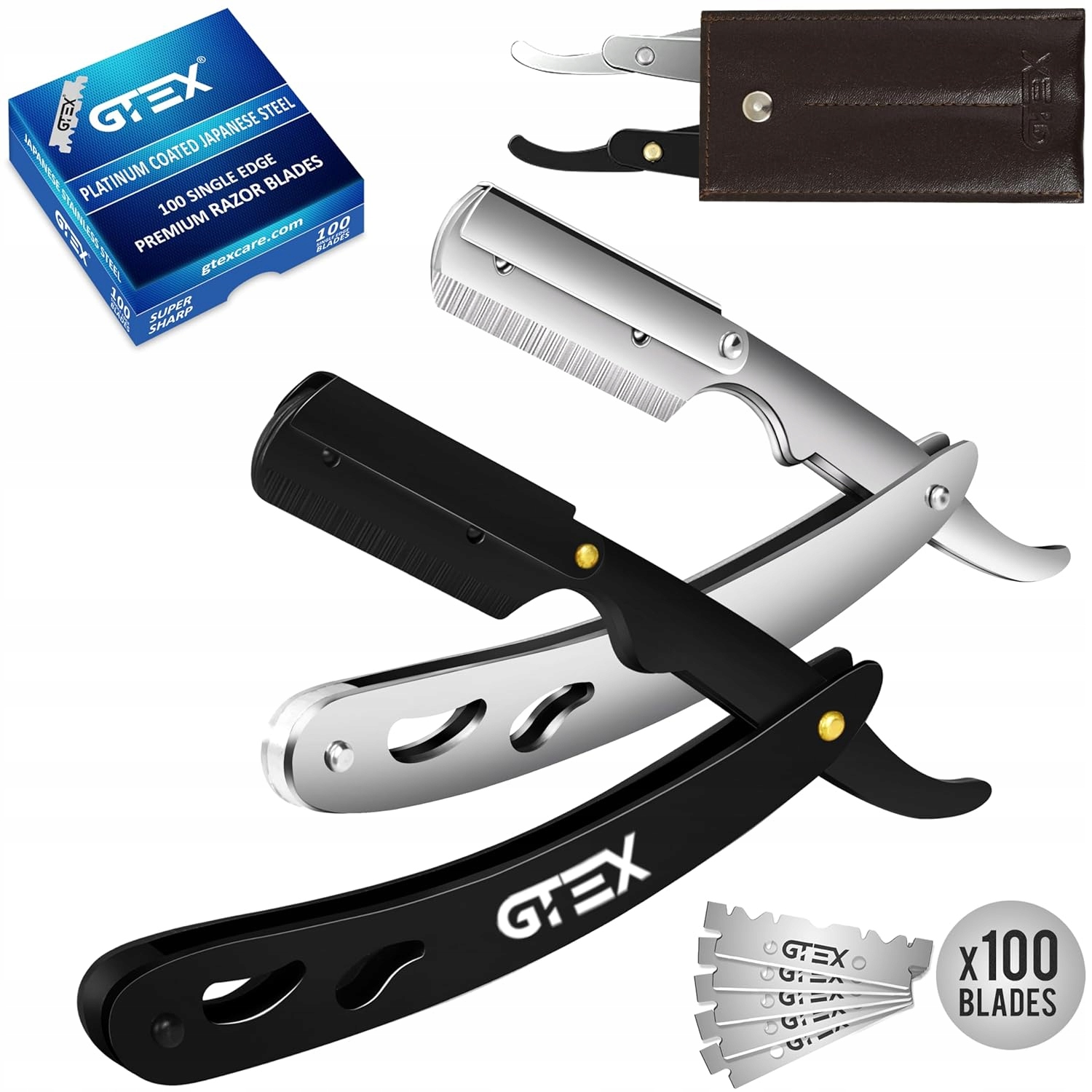 Břitva Na Holení Pro Muže Gtex 100 Kožené Břity Pouzdro Strojek 2KS